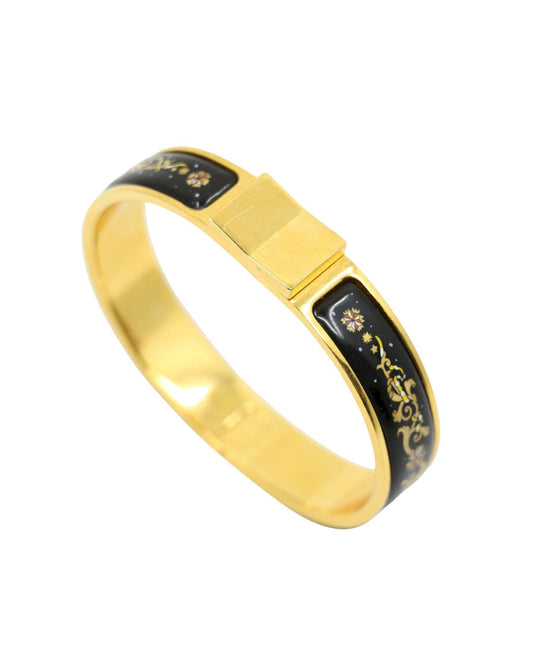 Hermes Gold Tone Pattern Enamel Bracelet