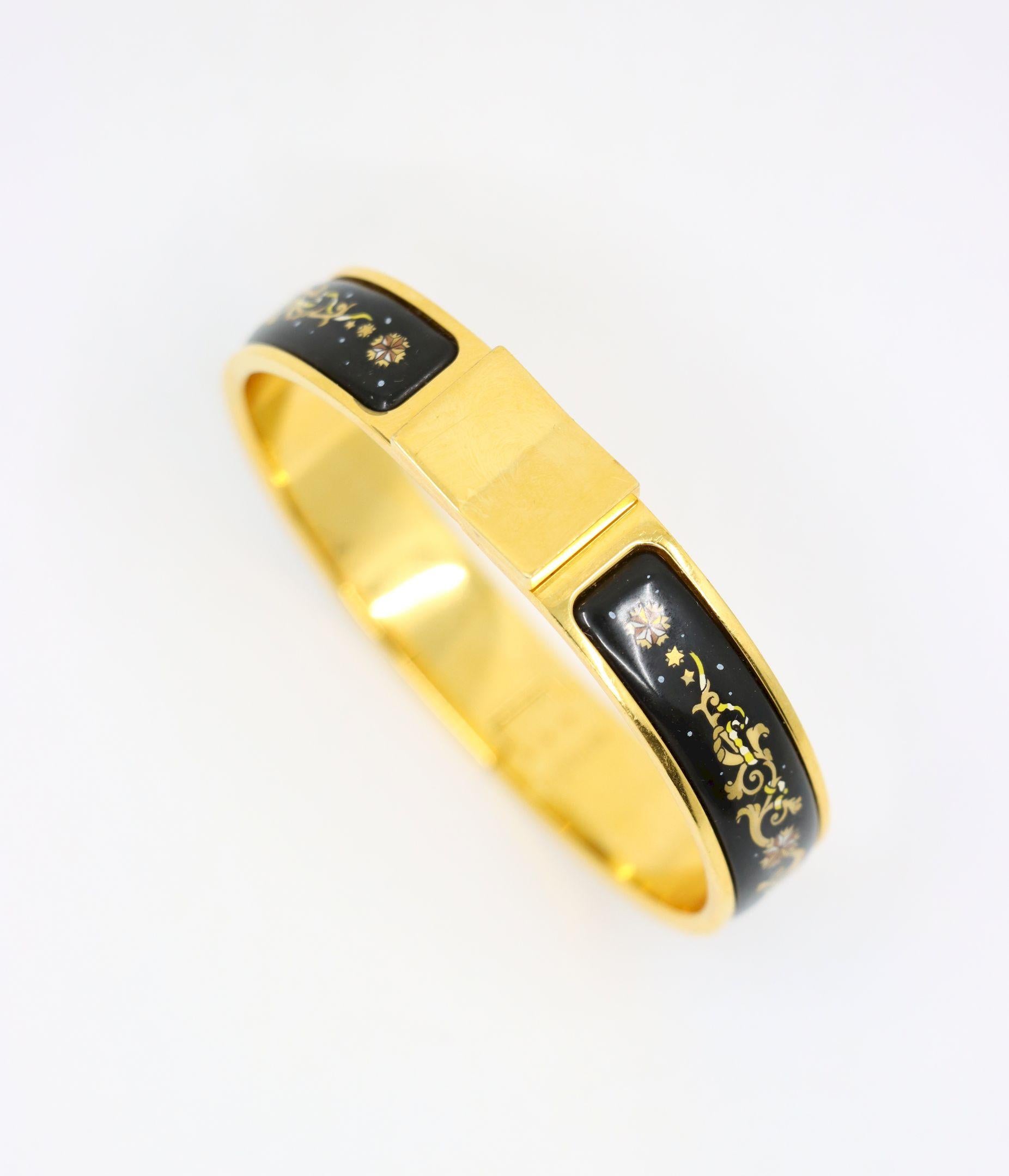 Hermes Gold Tone Pattern Enamel Bracelet