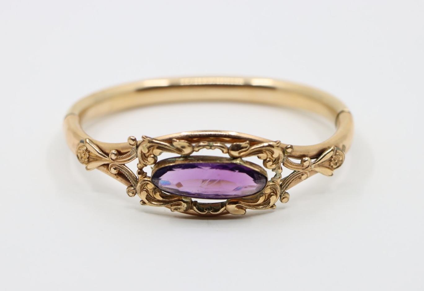 Vintage Gold Filled Purple Glass Bracelet