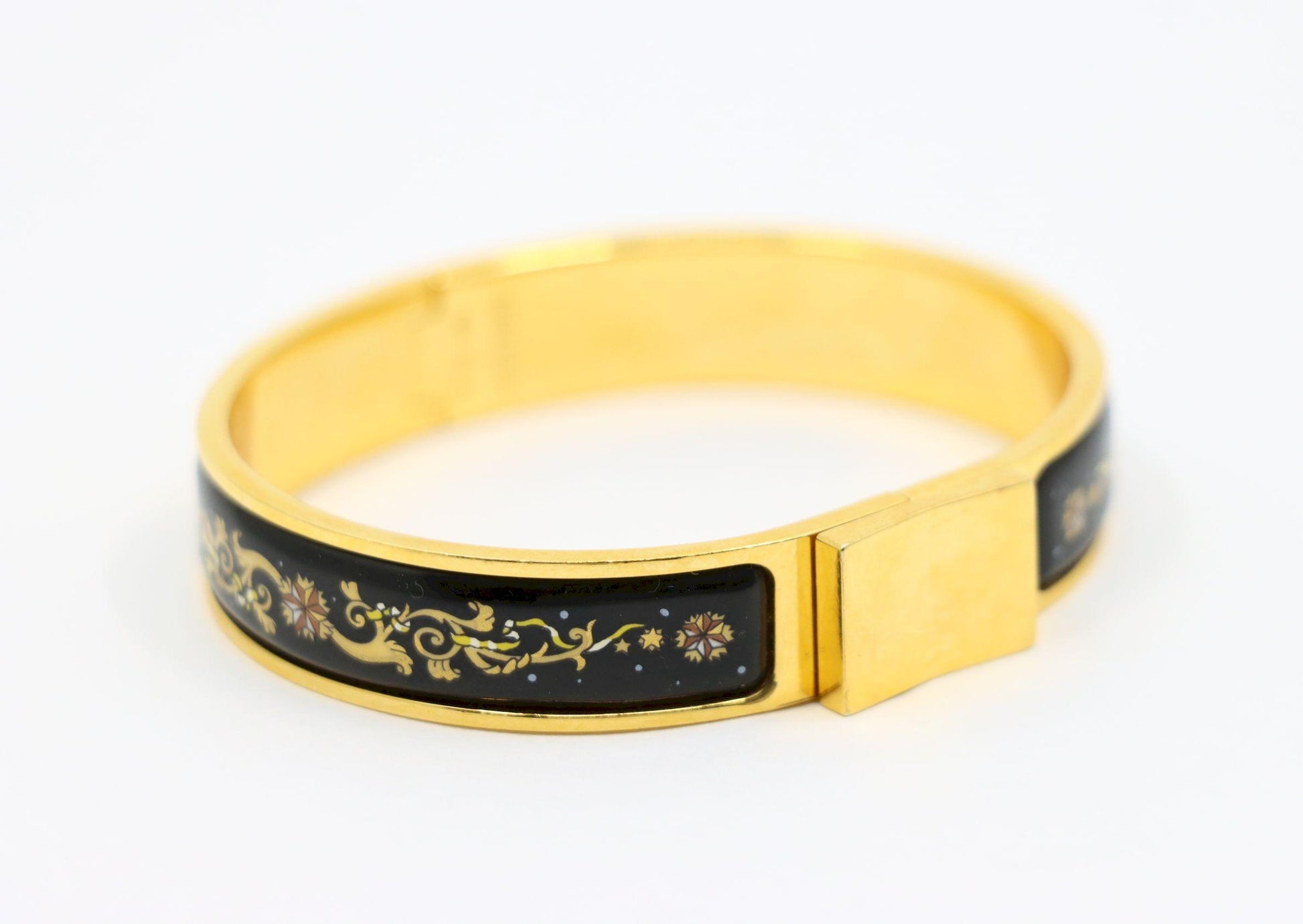 Hermes Gold Tone Pattern Enamel Bracelet