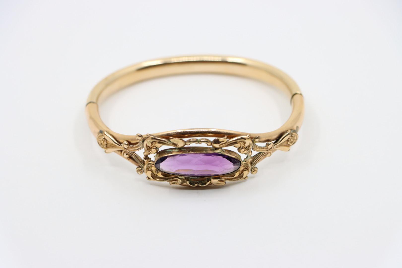 Vintage Gold Filled Purple Glass Bracelet