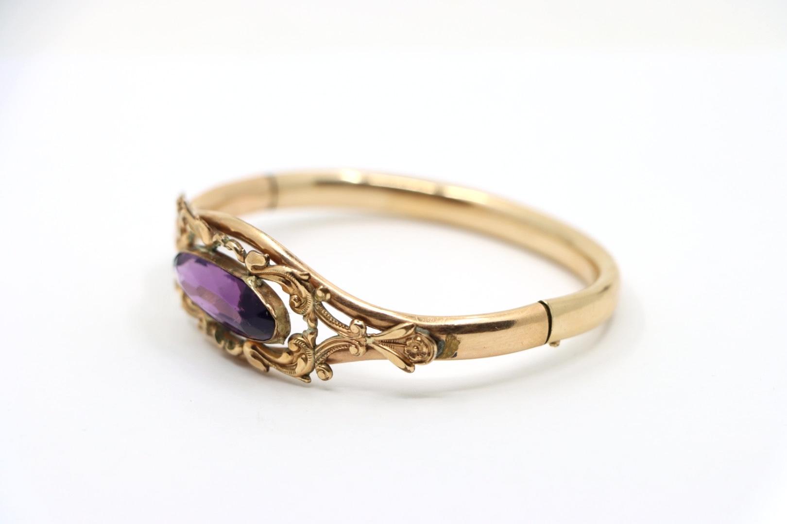 Vintage Gold Filled Purple Glass Bracelet