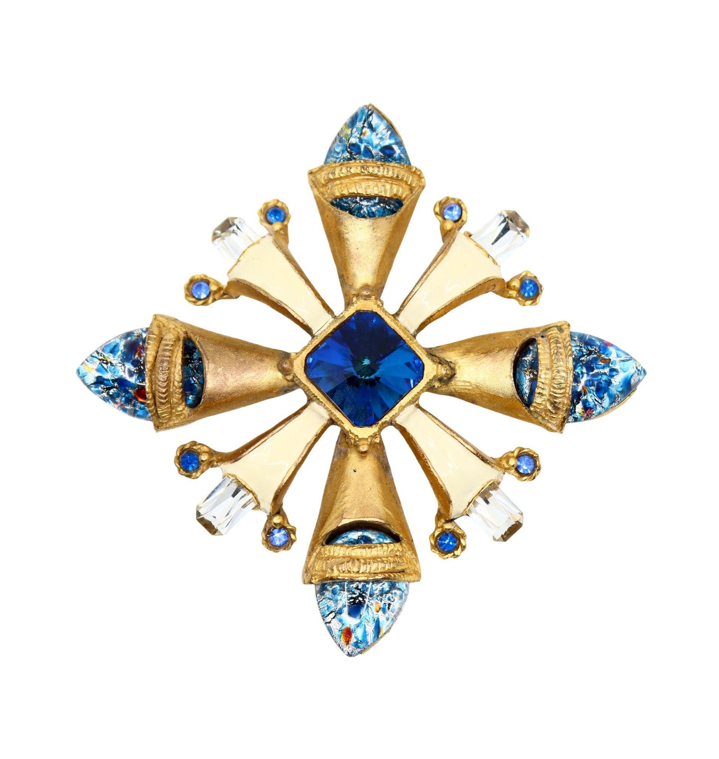 Vintage Scherrer Paris Gold Tone Enamel Crystal Brooch