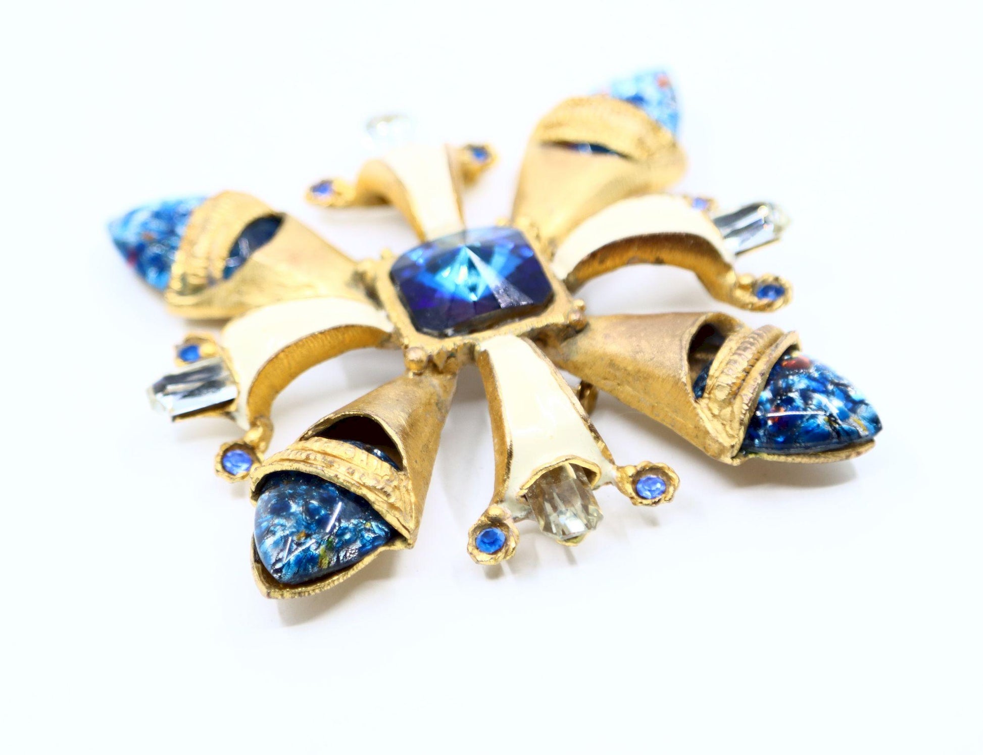 Vintage Scherrer Paris Gold Tone Enamel Crystal Brooch