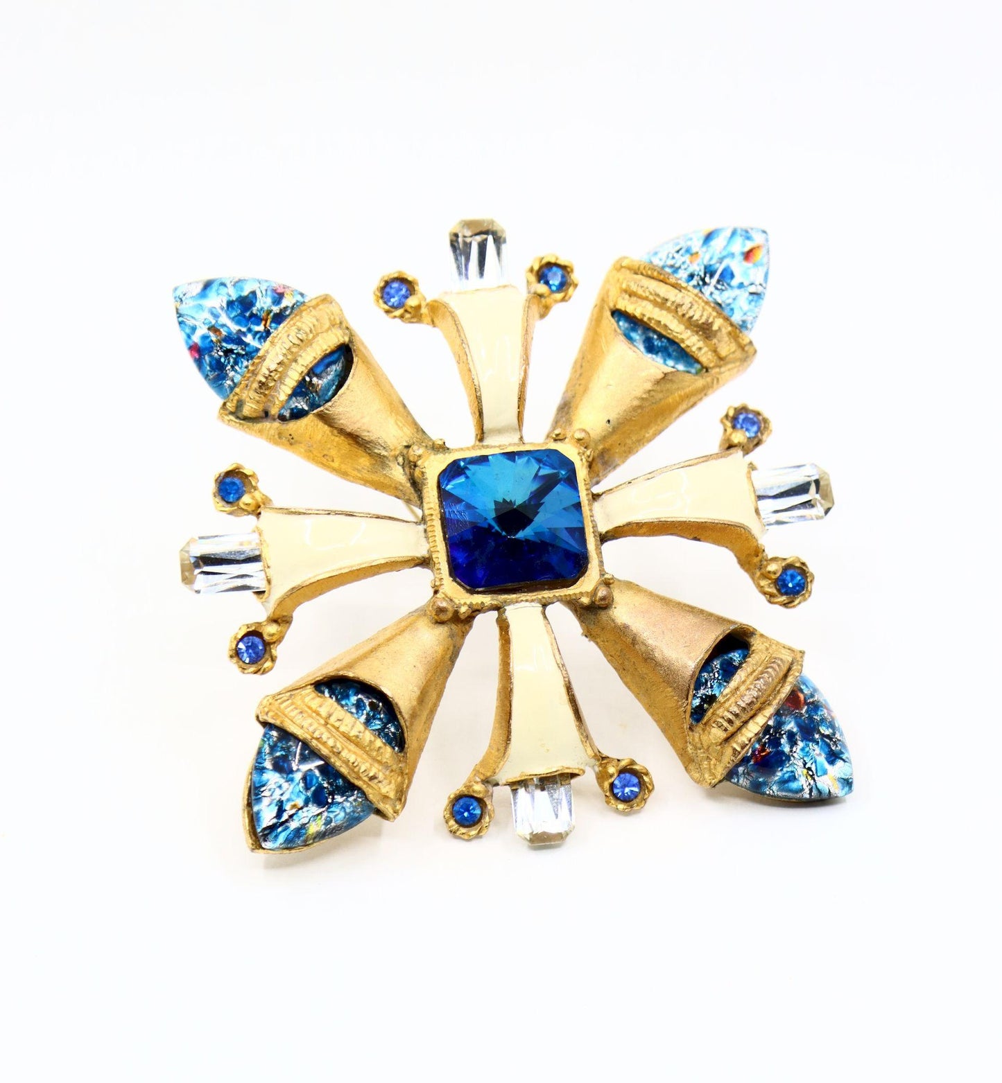 Vintage Scherrer Paris Gold Tone Enamel Crystal Brooch