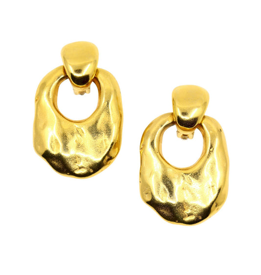 Vintage Gold Tone Texture Large Earrings