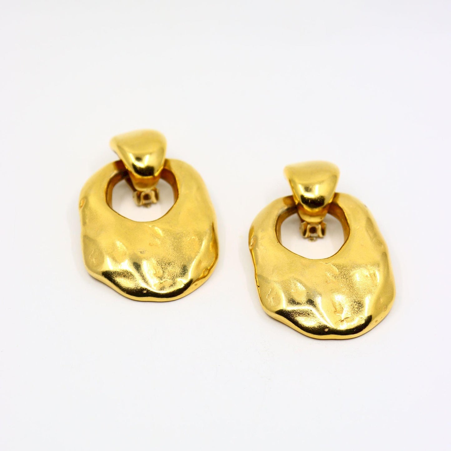 Vintage Gold Tone Texture Large Earrings