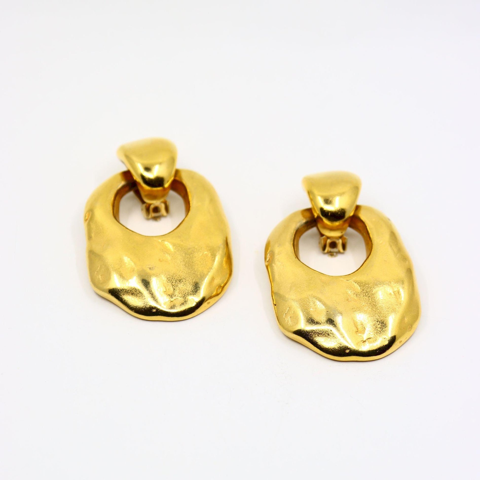 Vintage Gold Tone Texture Large Earrings