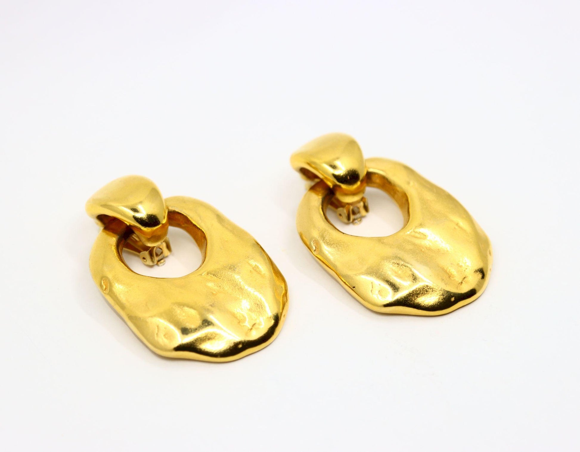 Vintage Gold Tone Texture Large Earrings