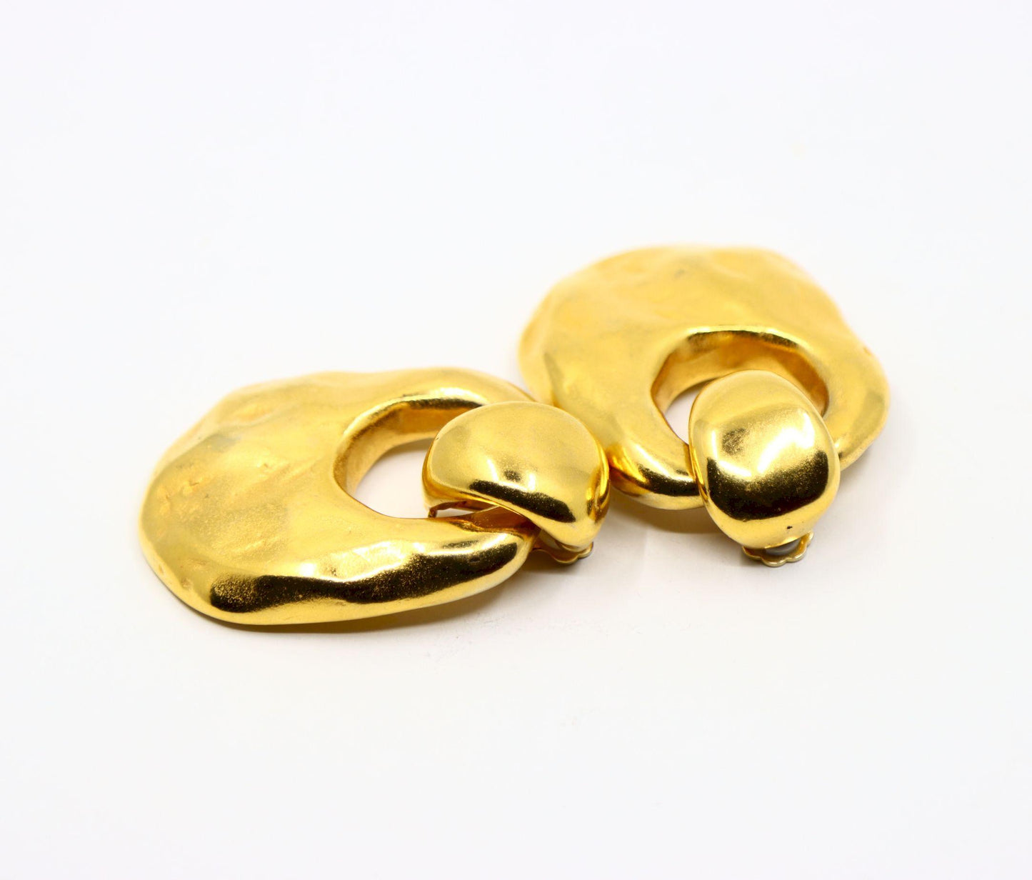 Vintage Gold Tone Texture Large Earrings