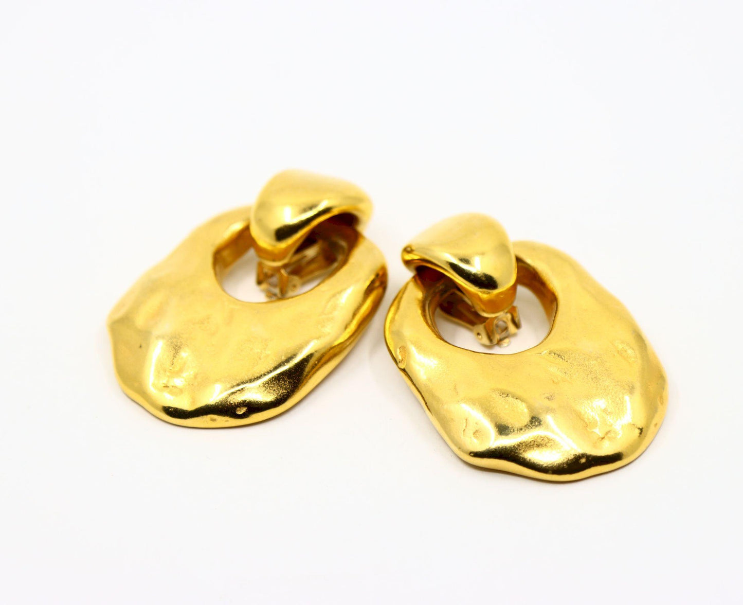 Vintage Gold Tone Texture Large Earrings