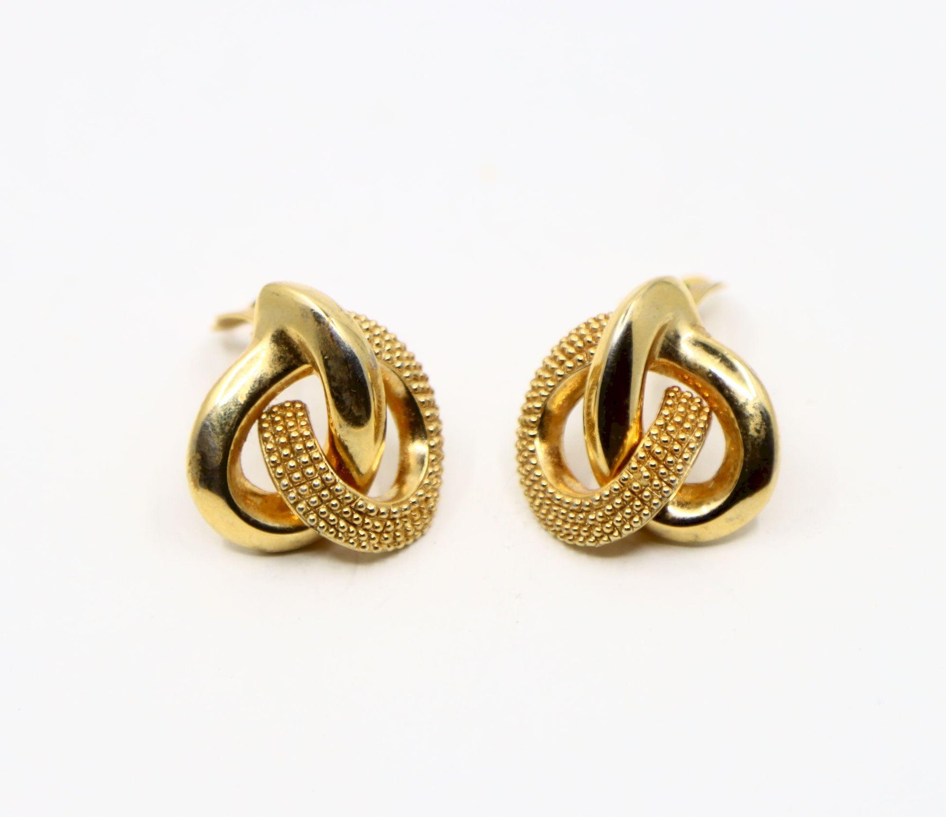 Vintage Erwin Pearl Gold Tone Texture Heart Earrings