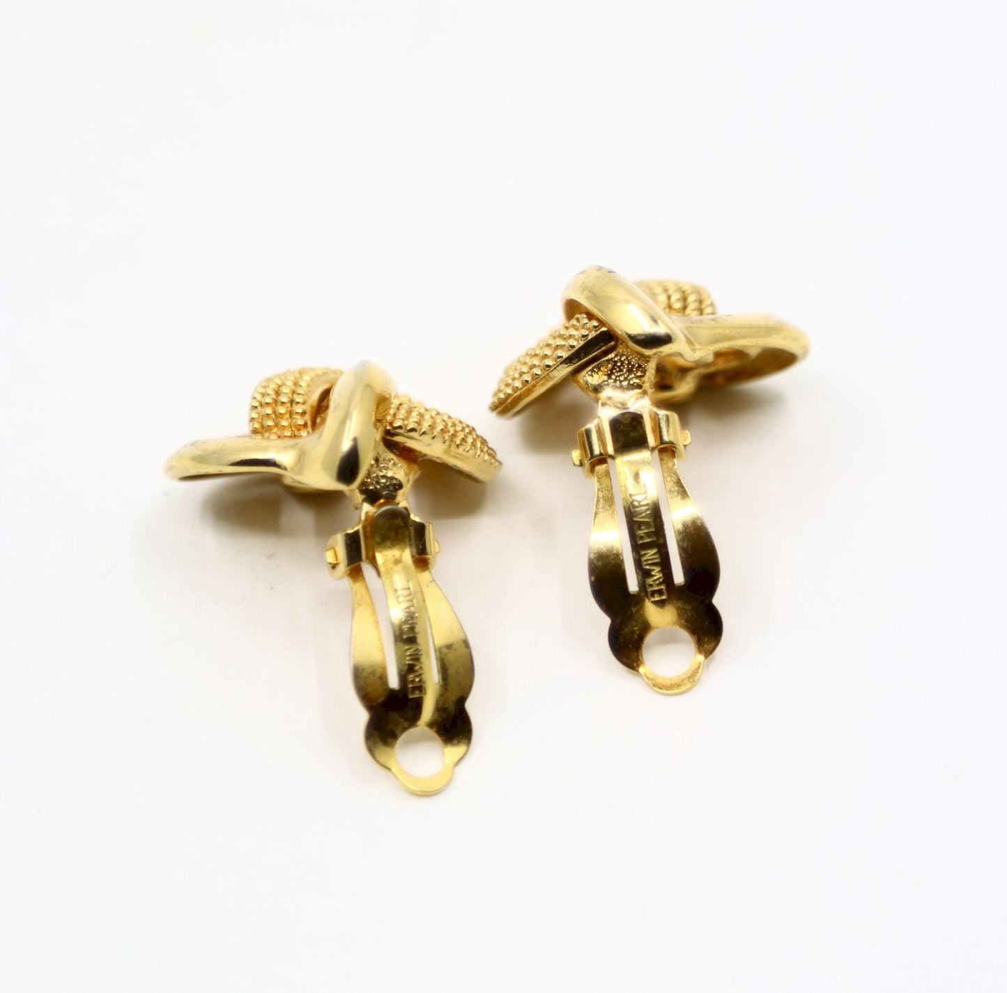 Vintage Erwin Pearl Gold Tone Texture Heart Earrings