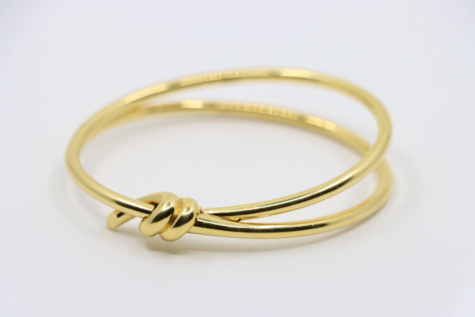 Tiffany & Co. 18K Gold Knot Double Row Hinged Bangle