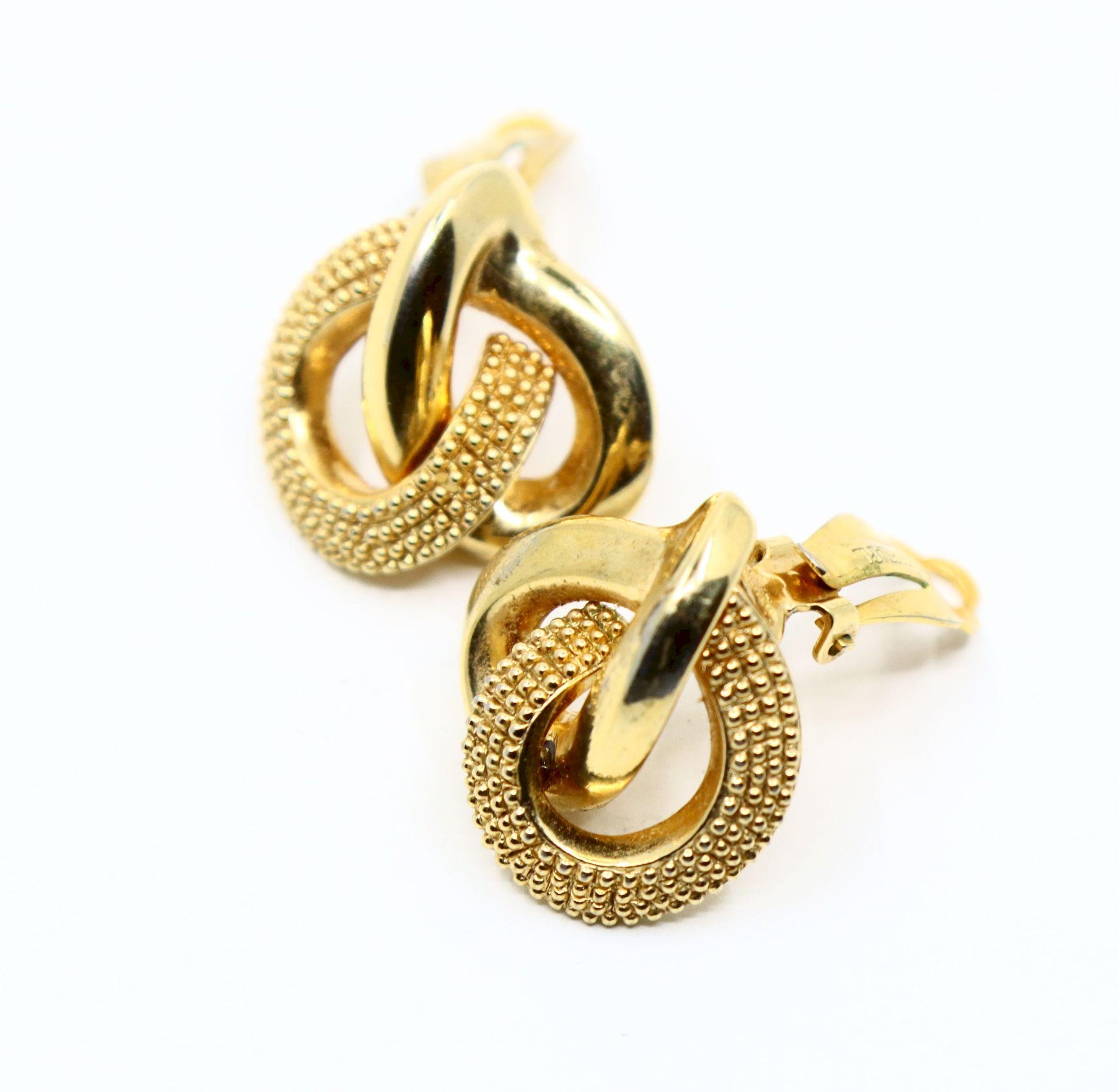 Vintage Erwin Pearl Gold Tone Texture Heart Earrings