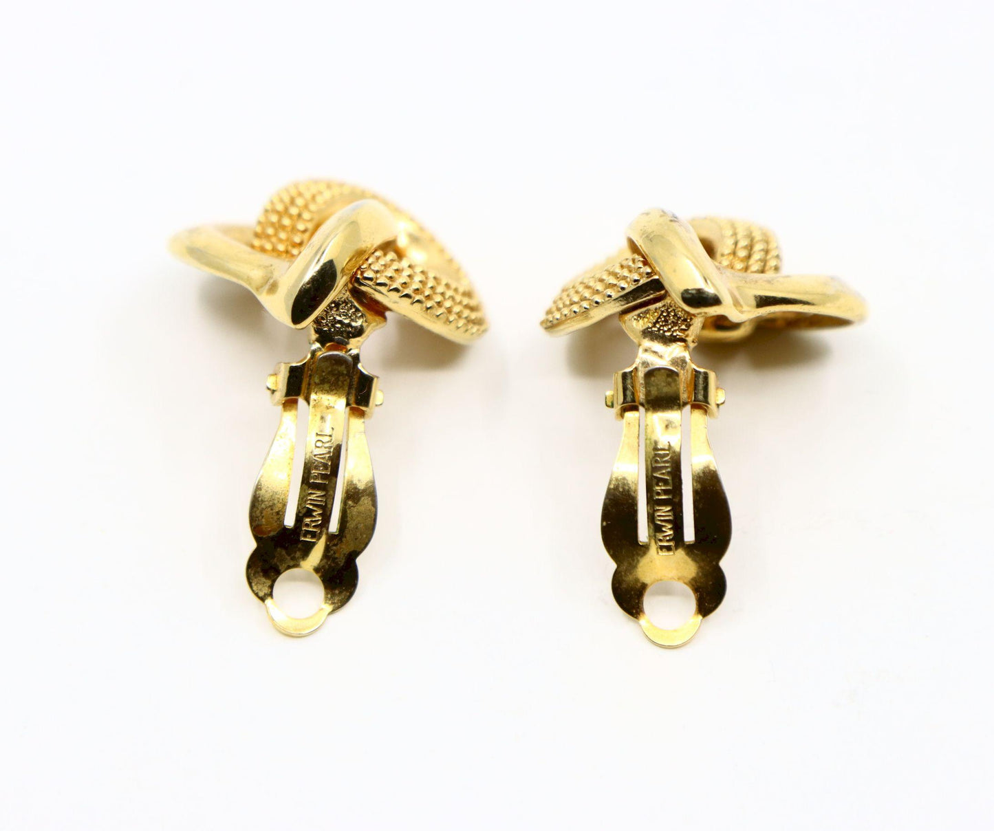 Vintage Erwin Pearl Gold Tone Texture Heart Earrings