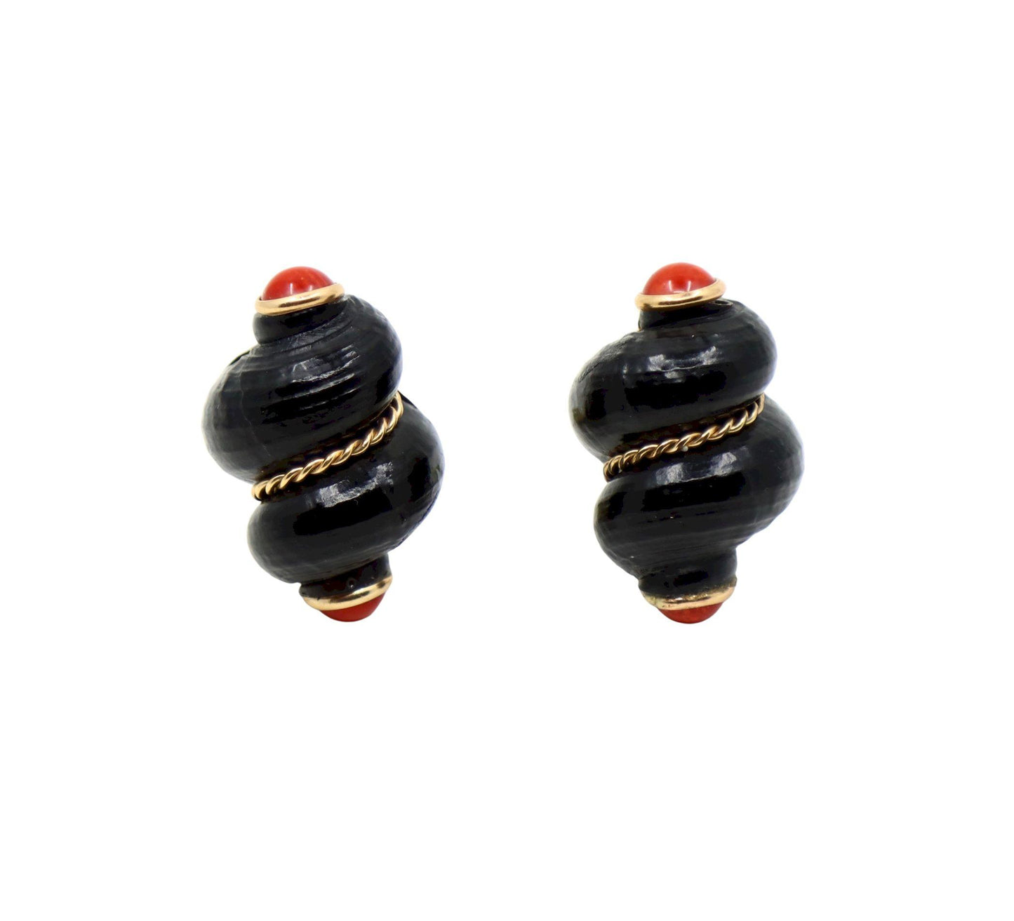 Vintage A.K Kolelni Gold Tone Black & Red Conch Earrings
