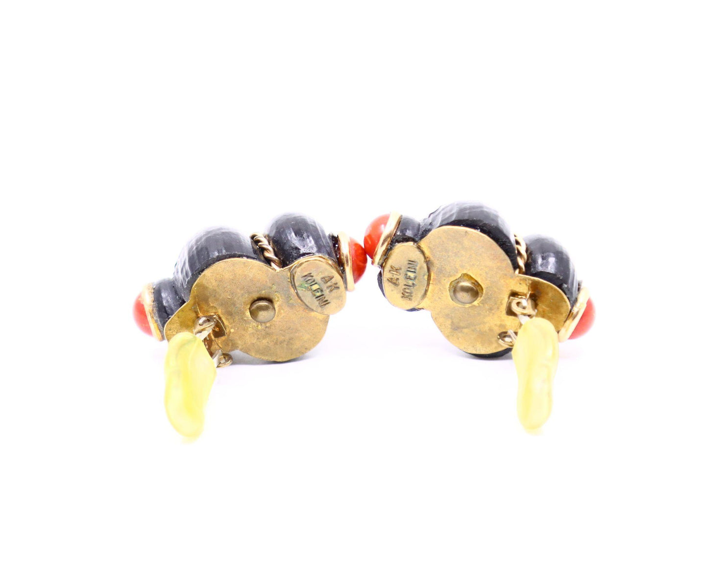 Vintage A.K Kolelni Gold Tone Black & Red Conch Earrings