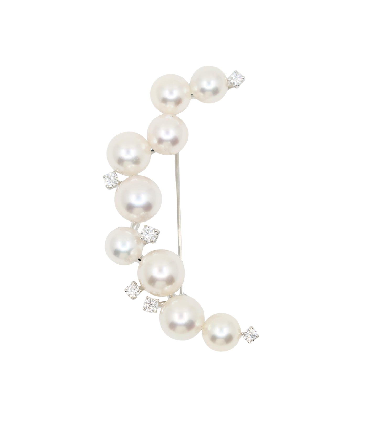 Tasaki 18K White Gold Diamonds Pearl Moon Brooch