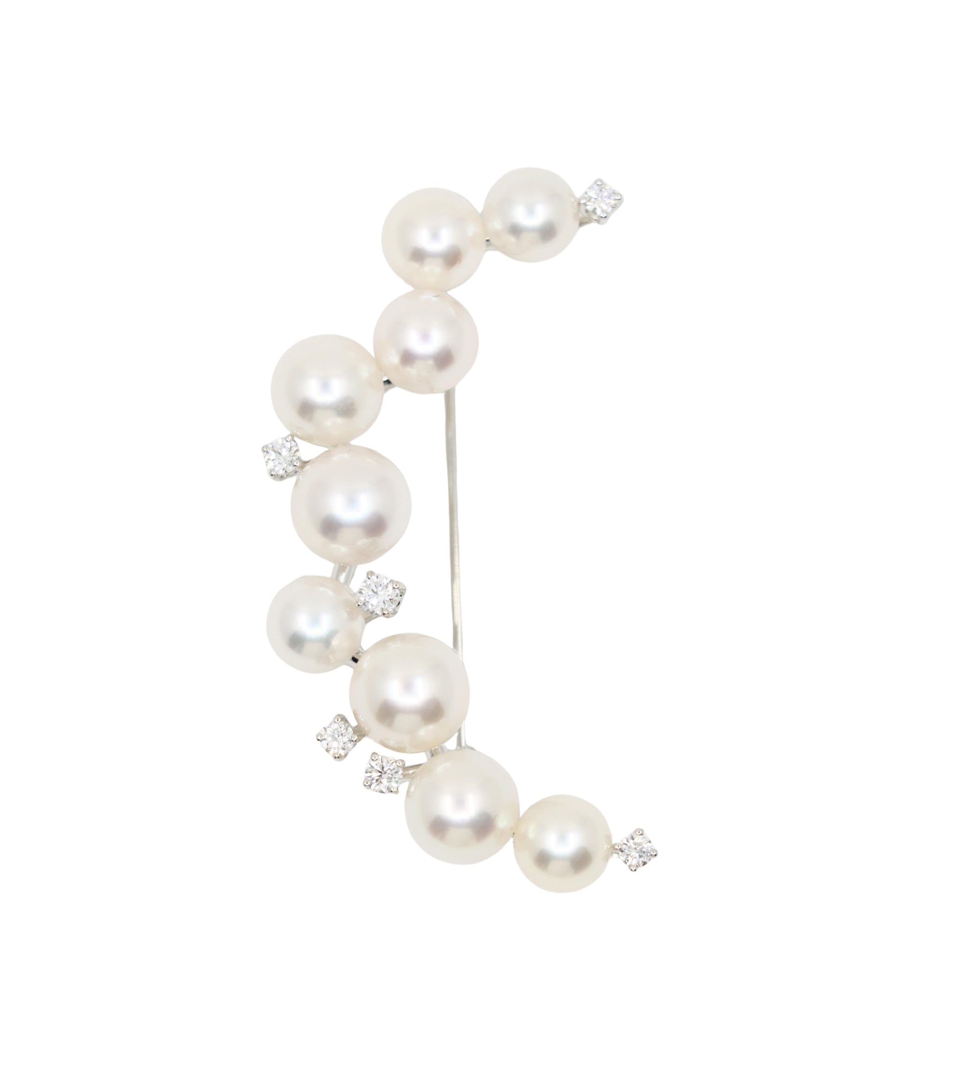 Tasaki 18K White Gold Diamonds Pearl Moon Brooch