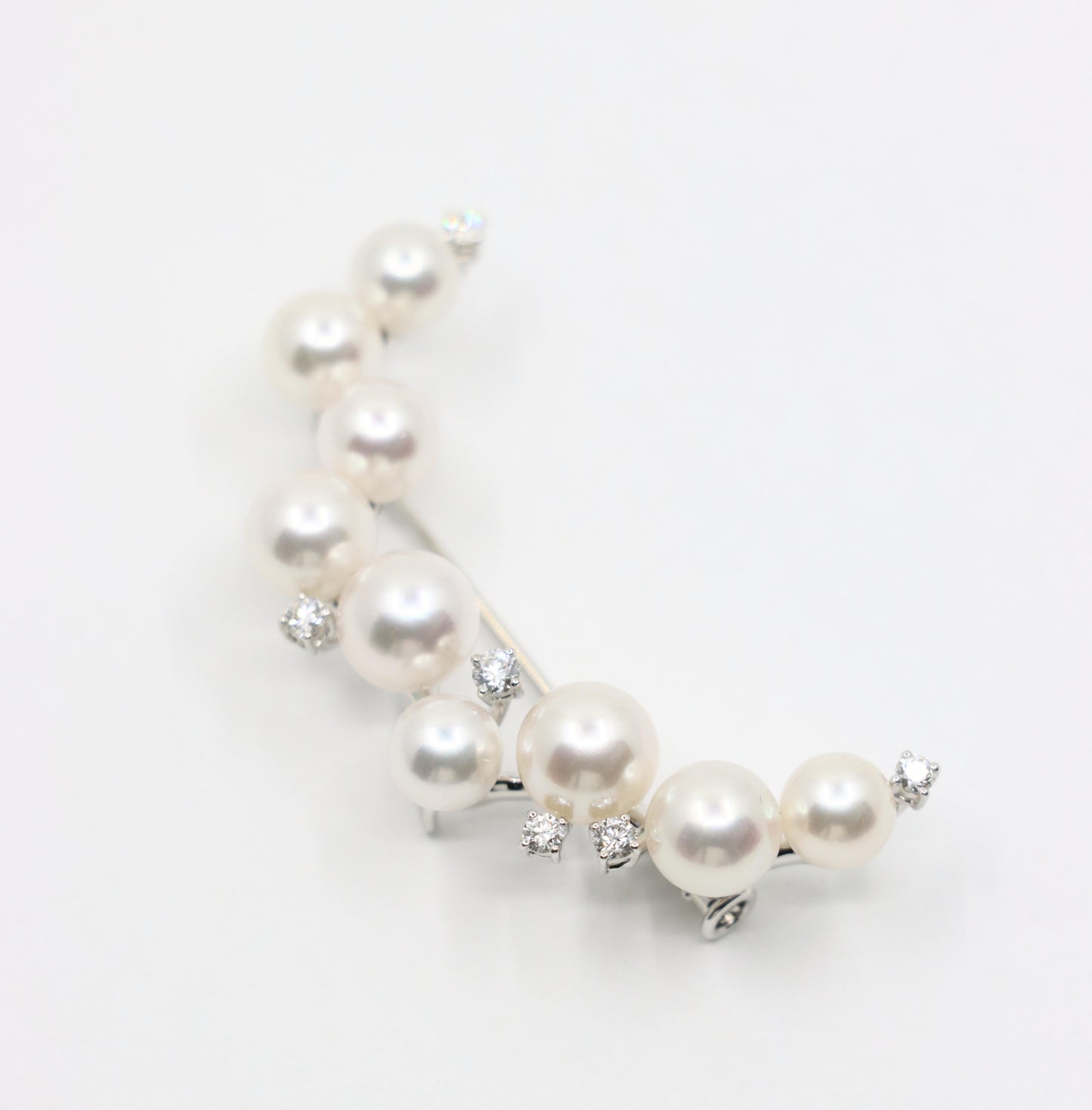 Tasaki 18K White Gold Diamonds Pearl Moon Brooch