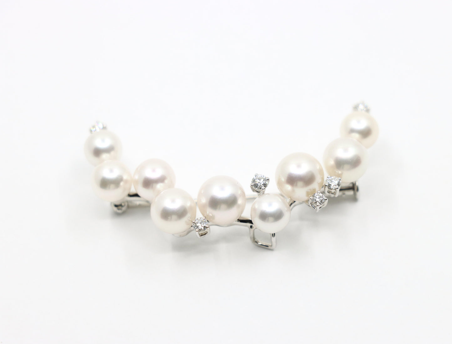 Tasaki 18K White Gold Diamonds Pearl Moon Brooch