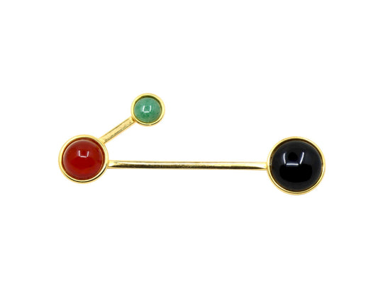 Vintage Gold Tone Muti-Color Stone Cabochon Brooch