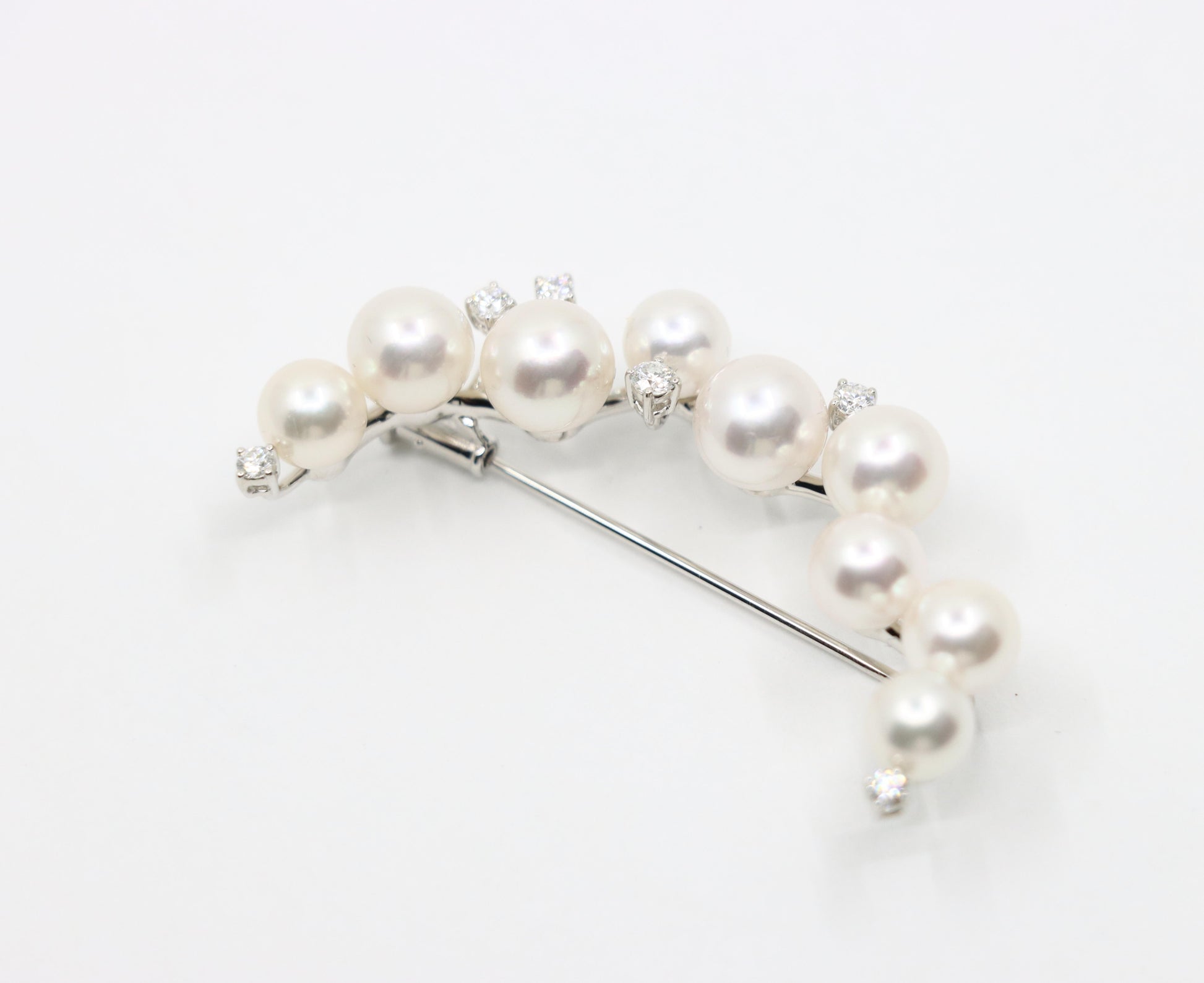 Tasaki 18K White Gold Diamonds Pearl Moon Brooch