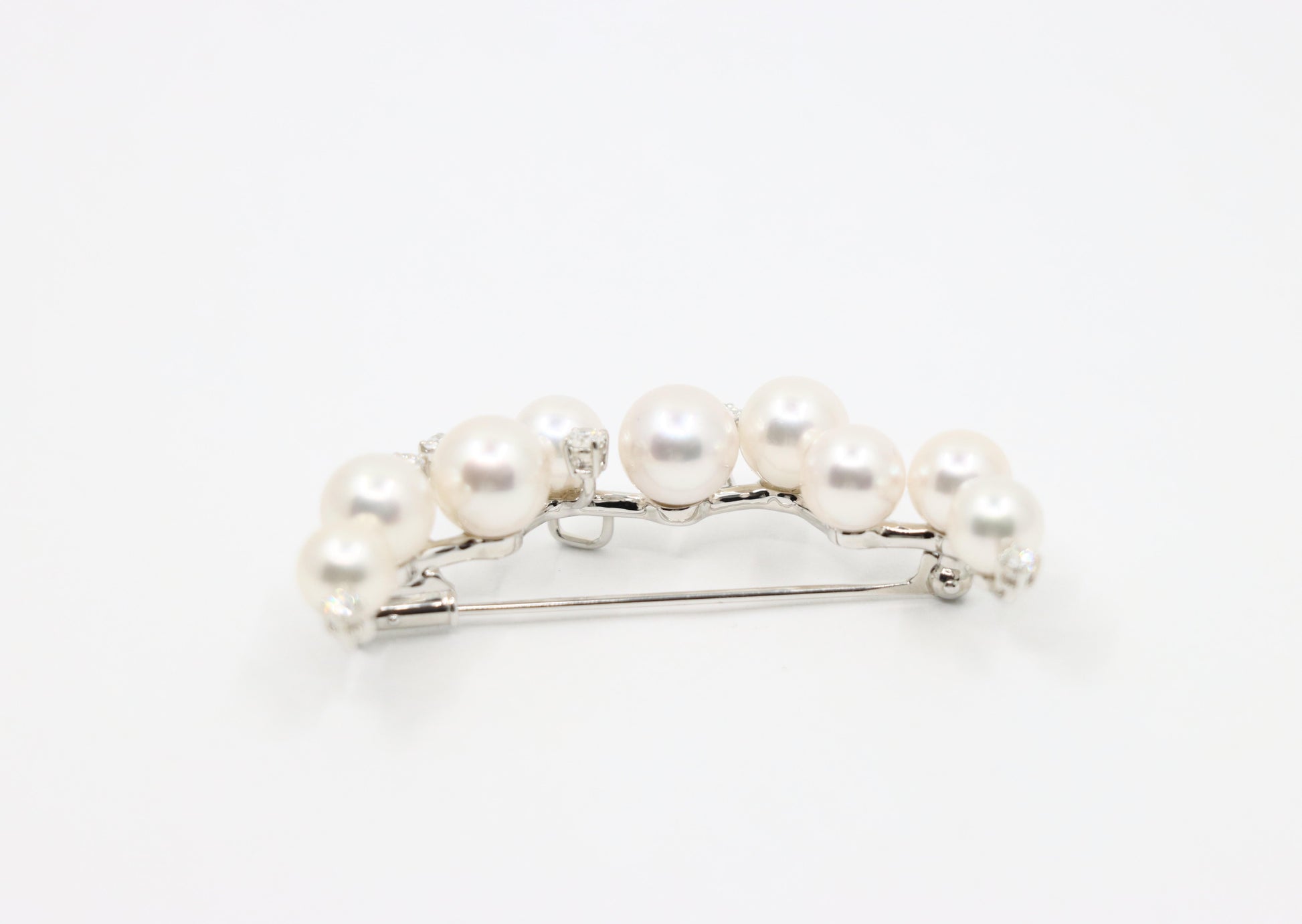 Tasaki 18K White Gold Diamonds Pearl Moon Brooch