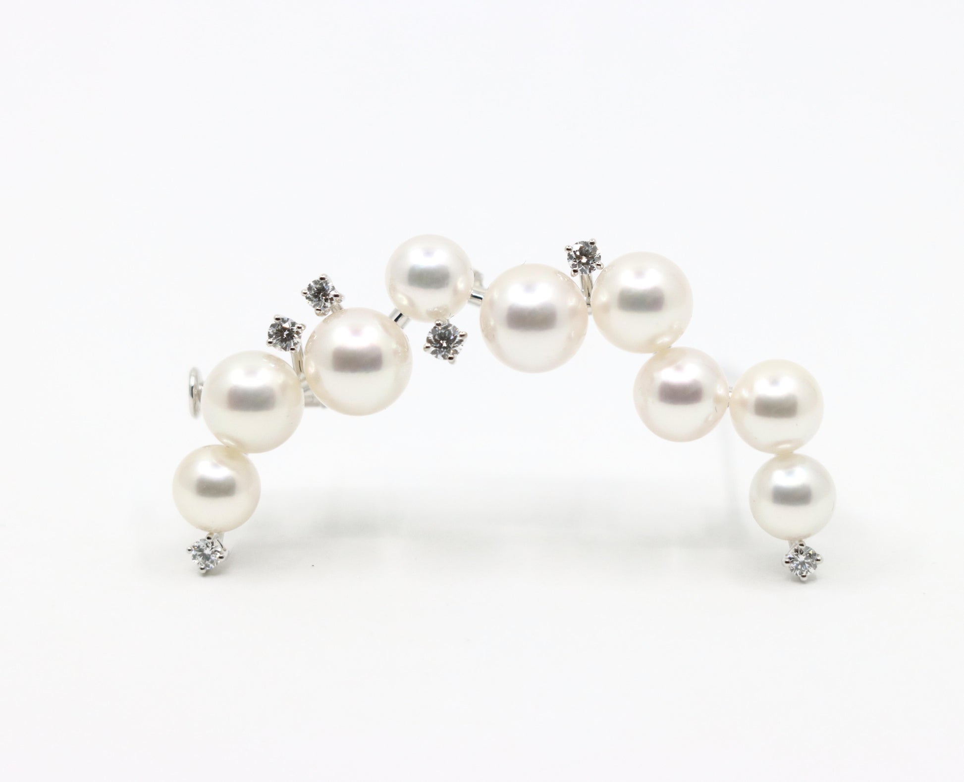 Tasaki 18K White Gold Diamonds Pearl Moon Brooch