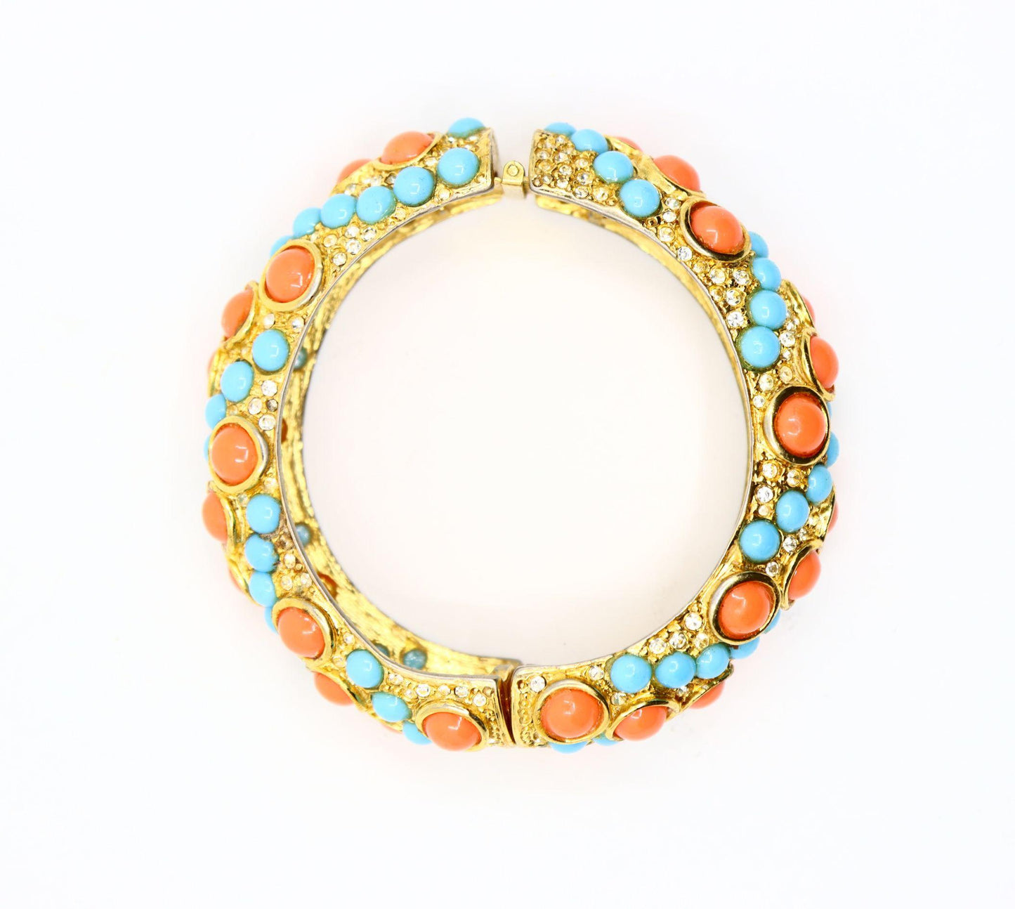 Vintage KJL Gold Tone Faux Turquoise Rhinestone Earrings & Bracelet Set