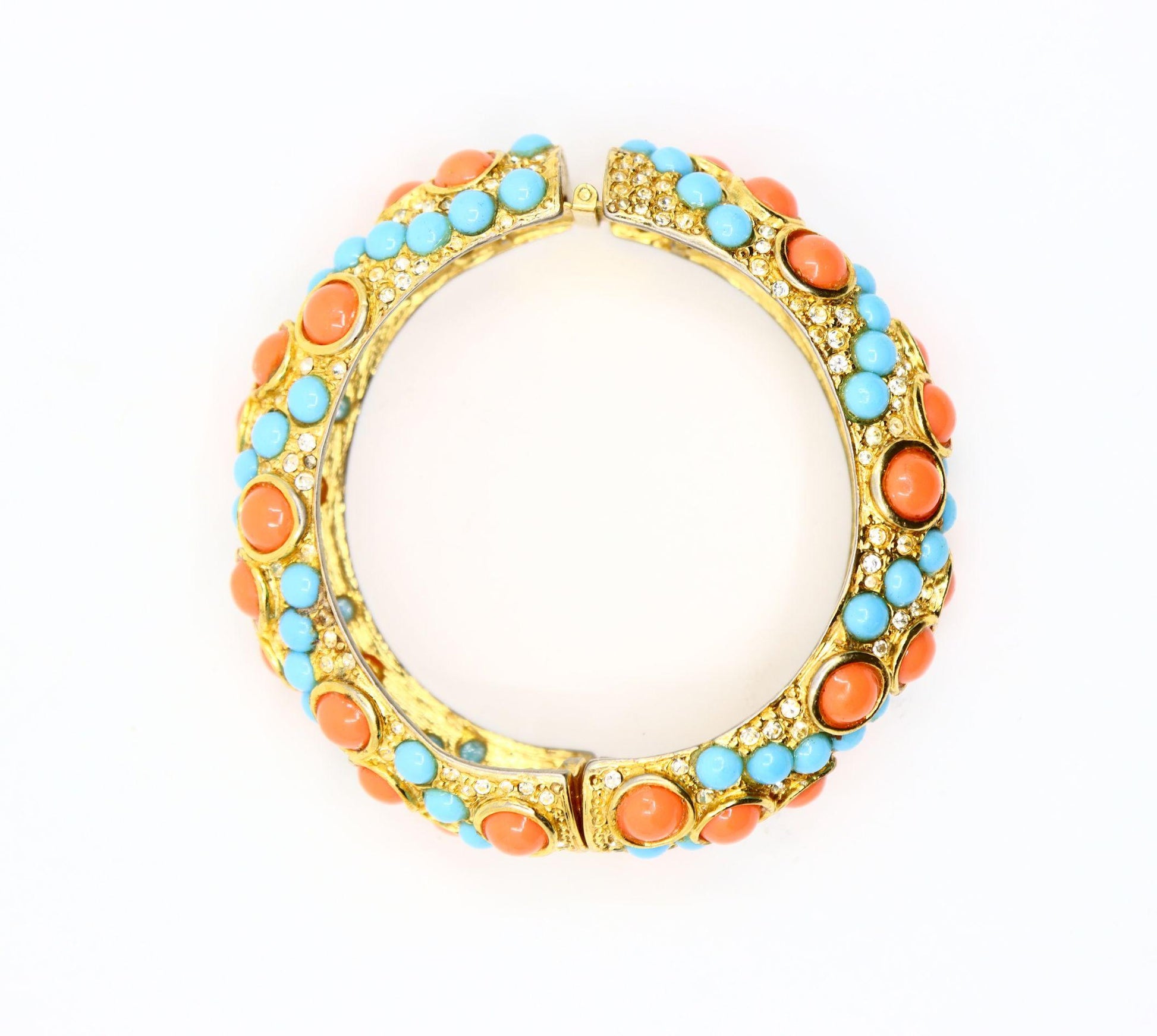 Vintage KJL Gold Tone Faux Turquoise Rhinestone Earrings & Bracelet Set