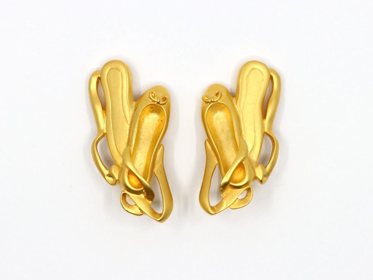 A Rare Vintage Karl Lagerfeld Gold Tone Ballet Shoes Earrings