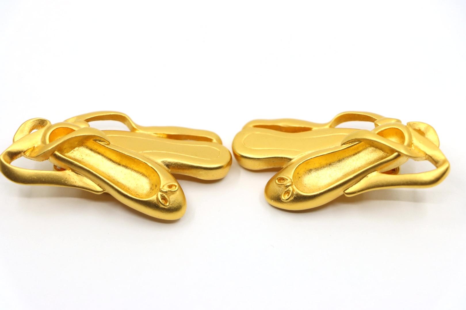 A Rare Vintage Karl Lagerfeld Gold Tone Ballet Shoes Earrings