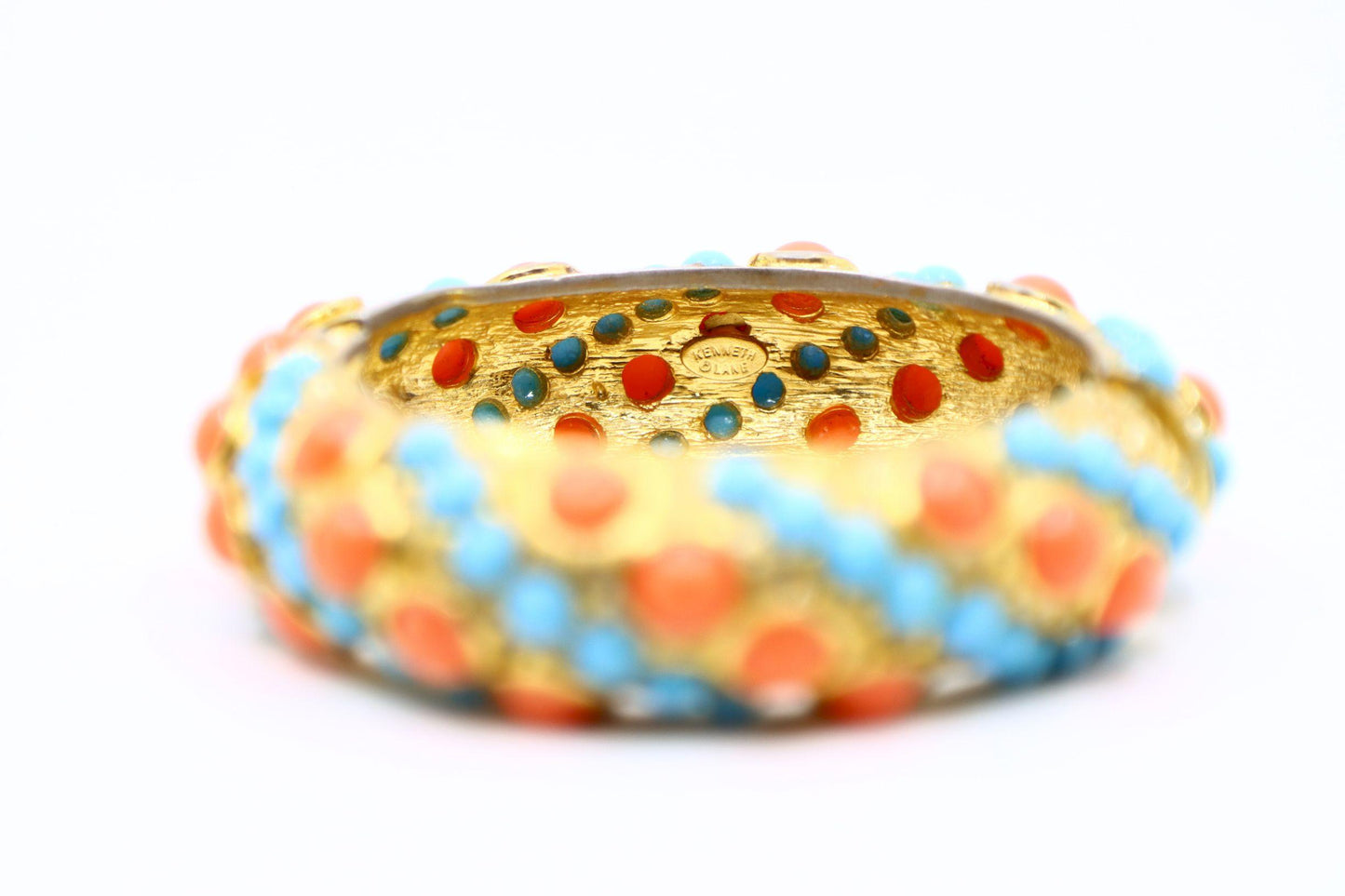 Vintage KJL Gold Tone Faux Turquoise Rhinestone Earrings & Bracelet Set