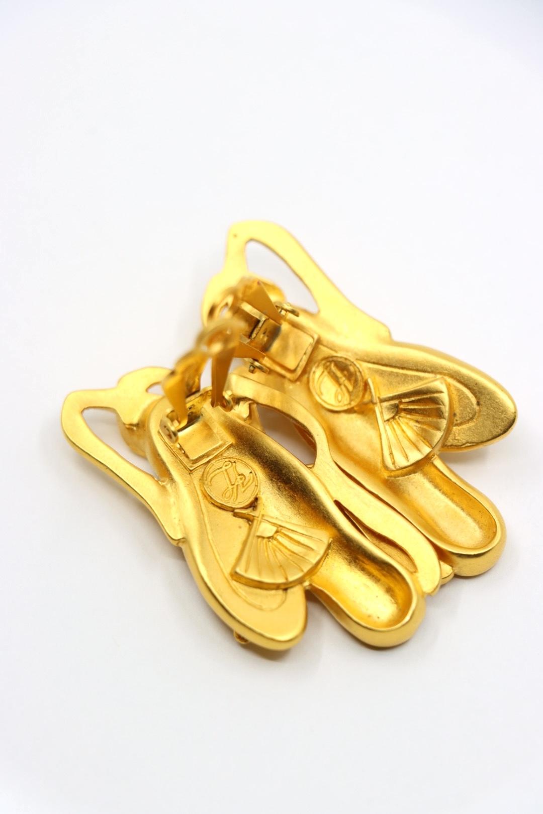 A Rare Vintage Karl Lagerfeld Gold Tone Ballet Shoes Earrings