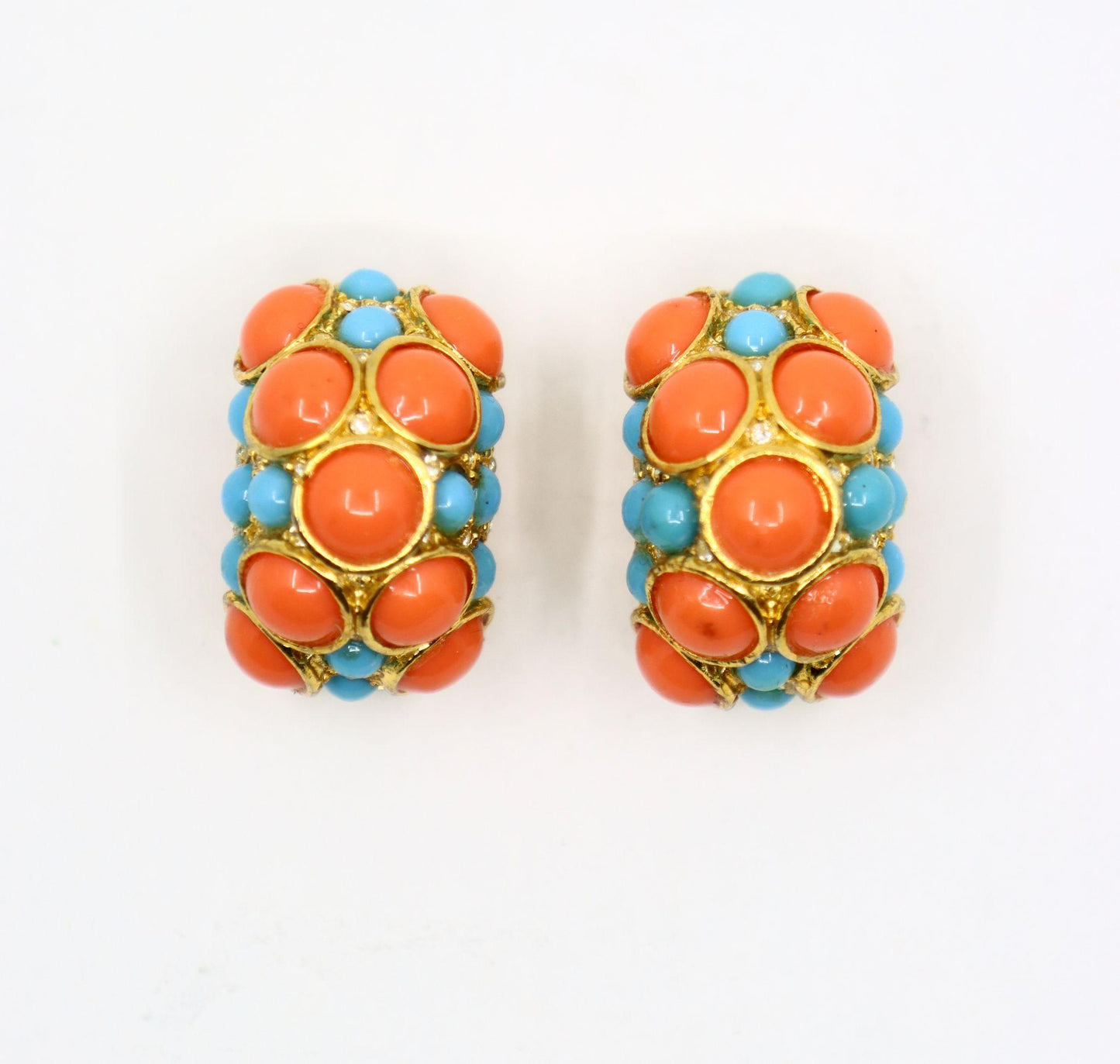 Vintage KJL Gold Tone Faux Turquoise Rhinestone Earrings & Bracelet Set