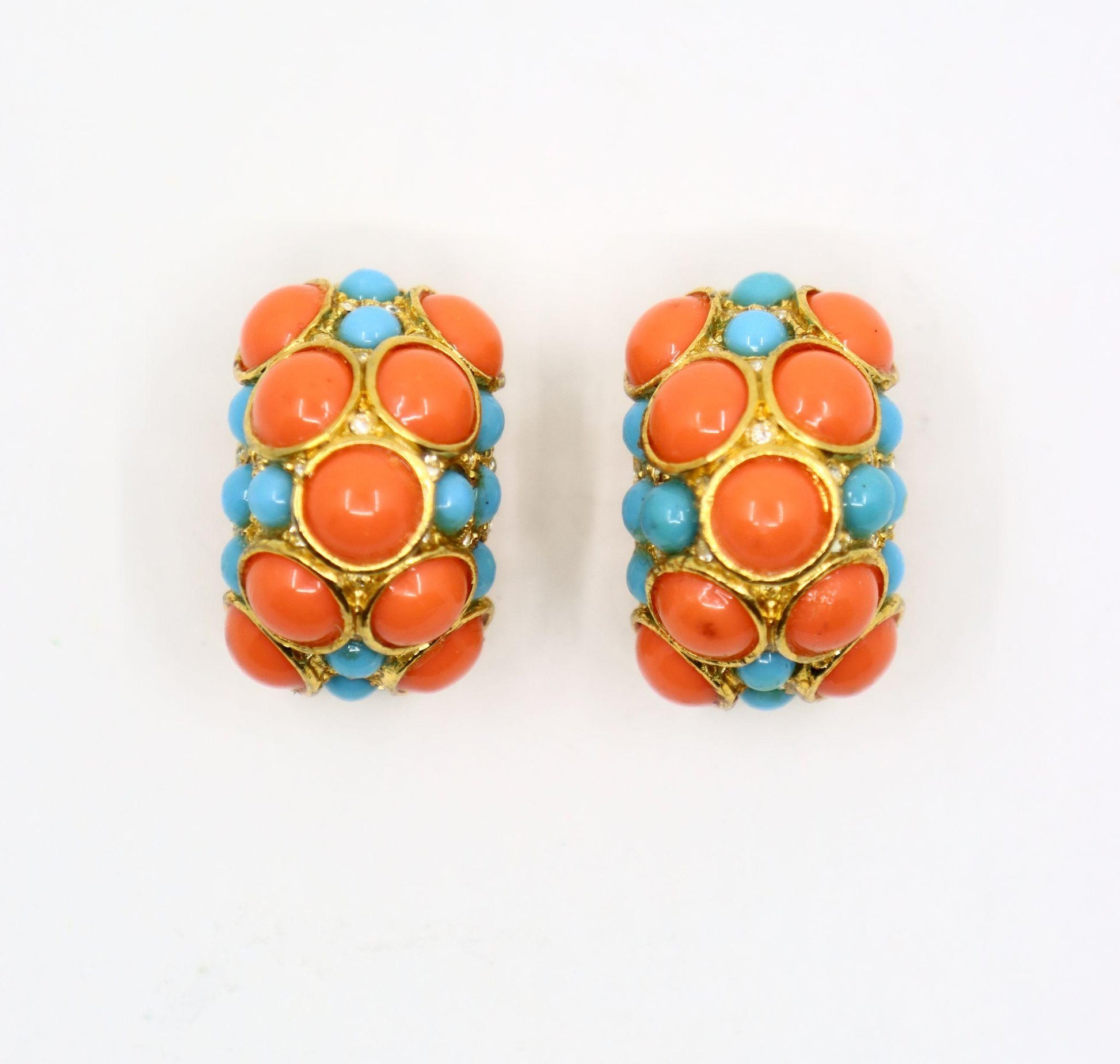 Vintage KJL Gold Tone Faux Turquoise Rhinestone Earrings & Bracelet Set