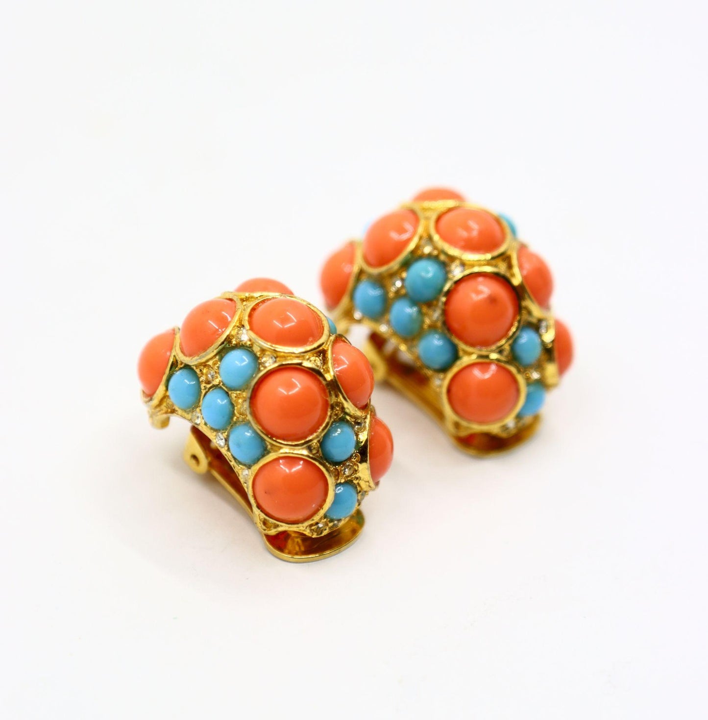 Vintage KJL Gold Tone Faux Turquoise Rhinestone Earrings & Bracelet Set