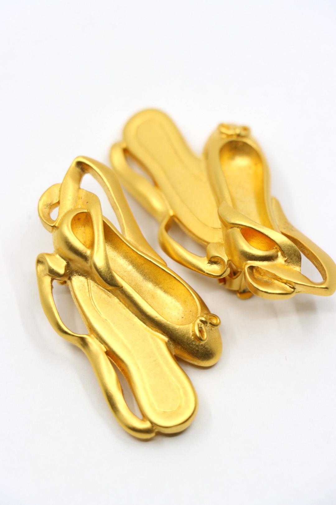 A Rare Vintage Karl Lagerfeld Gold Tone Ballet Shoes Earrings