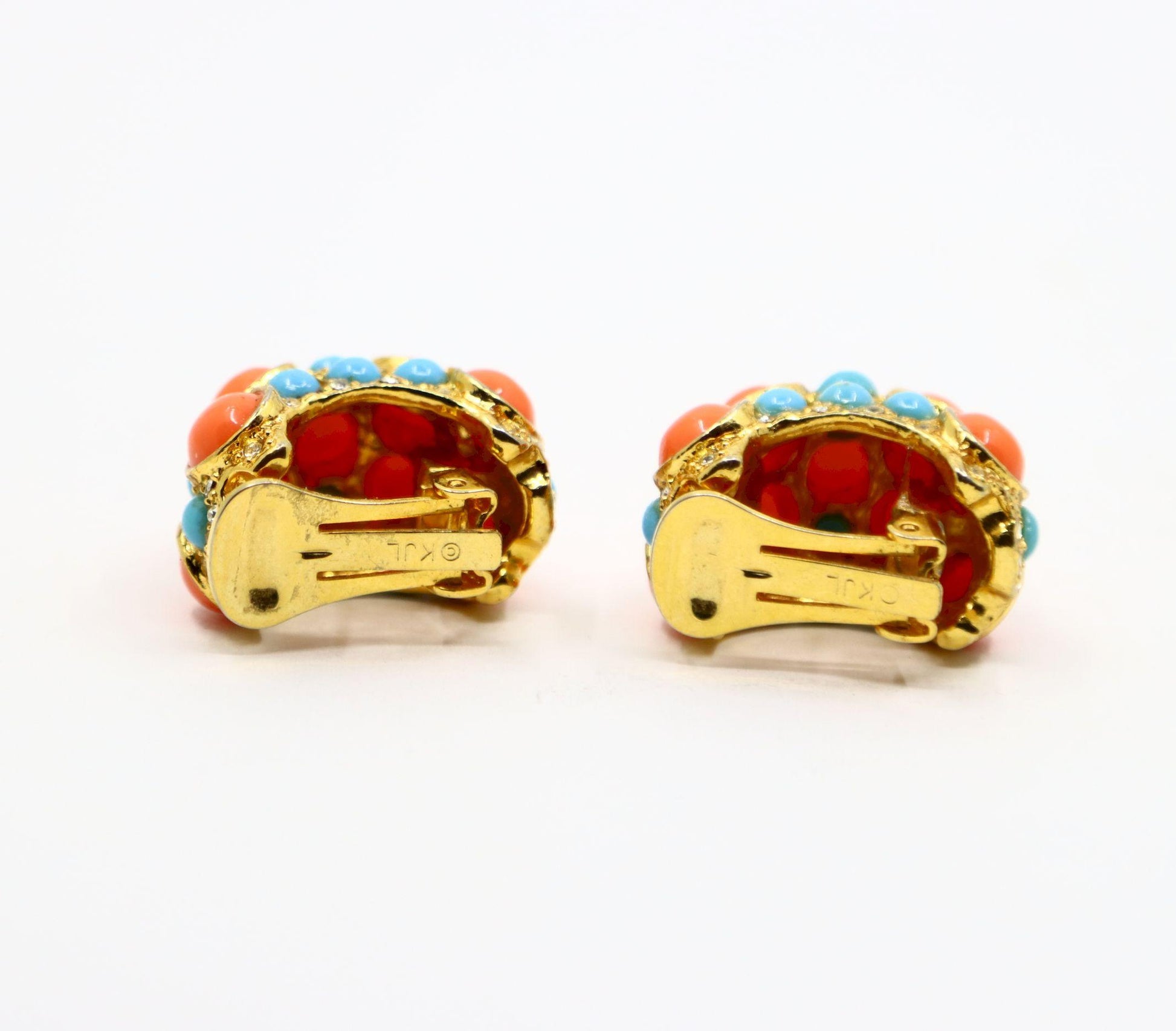 Vintage KJL Gold Tone Faux Turquoise Rhinestone Earrings & Bracelet Set