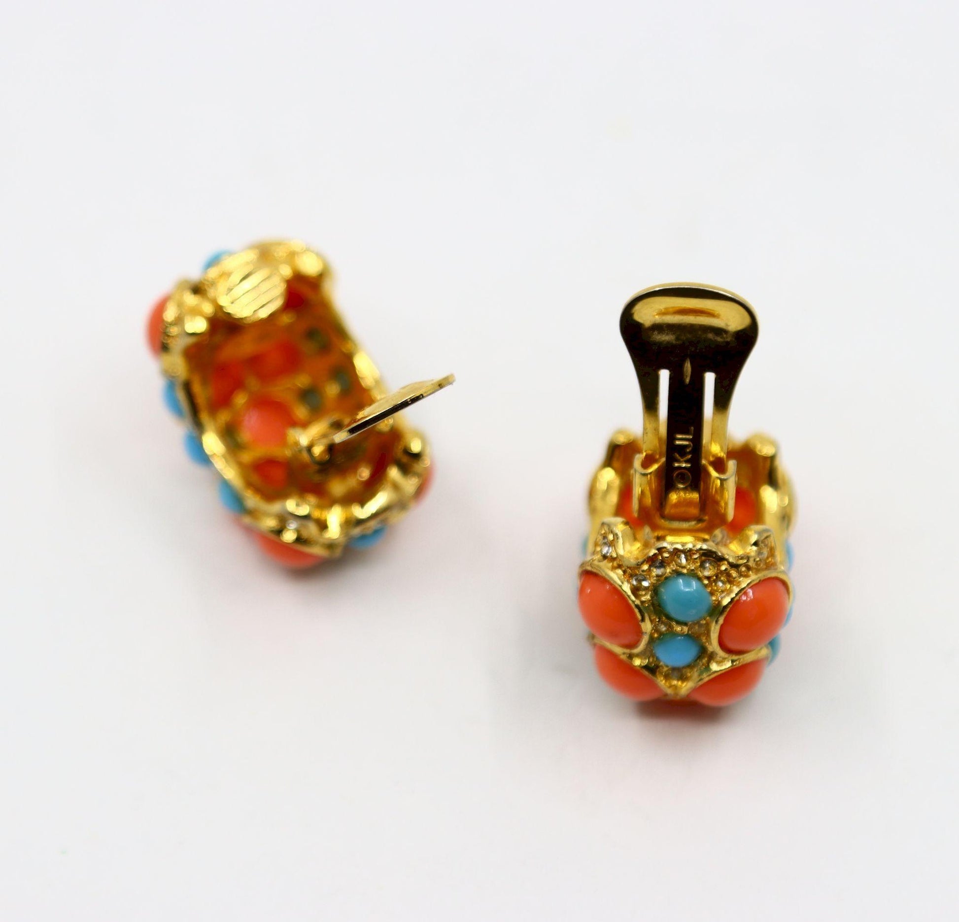 Vintage KJL Gold Tone Faux Turquoise Rhinestone Earrings & Bracelet Set