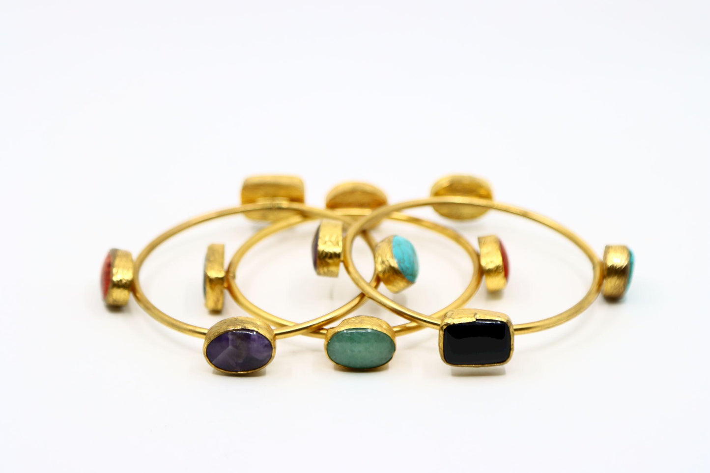 Vintage Gold Tone Three Stands Muti-Stone Bangle