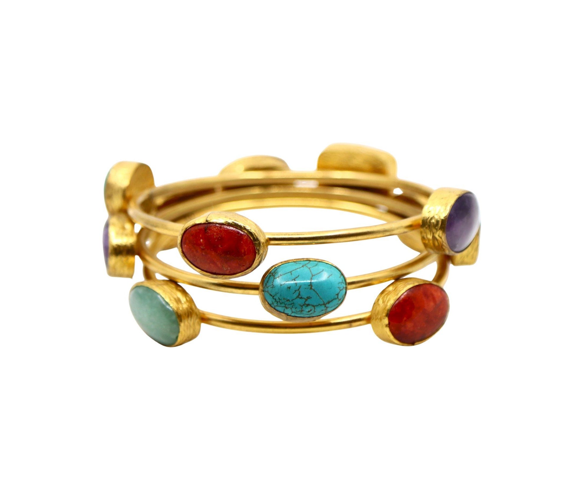 Vintage Gold Tone Three Stands Muti-Stone Bangle