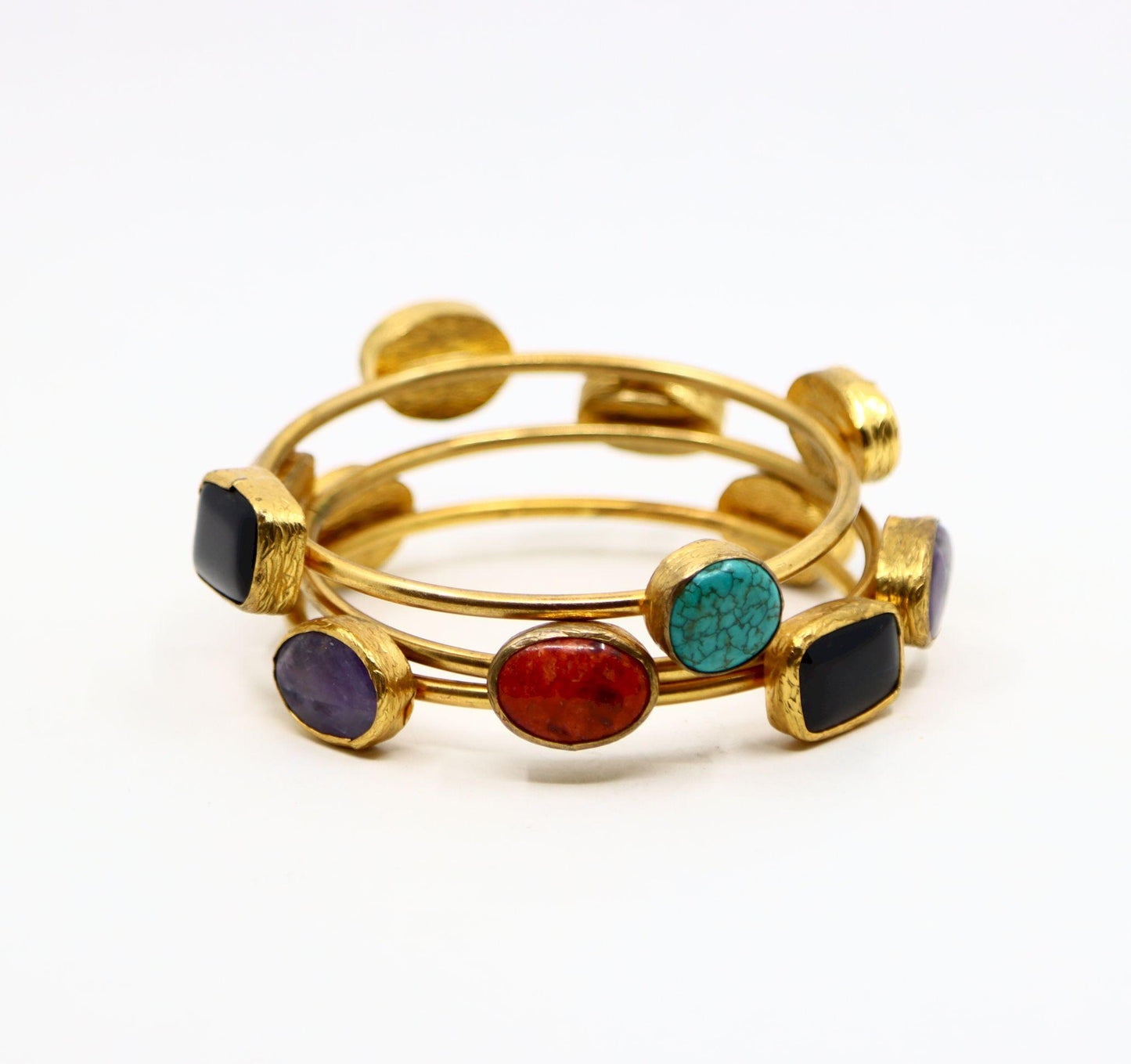 Vintage Gold Tone Three Stands Muti-Stone Bangle