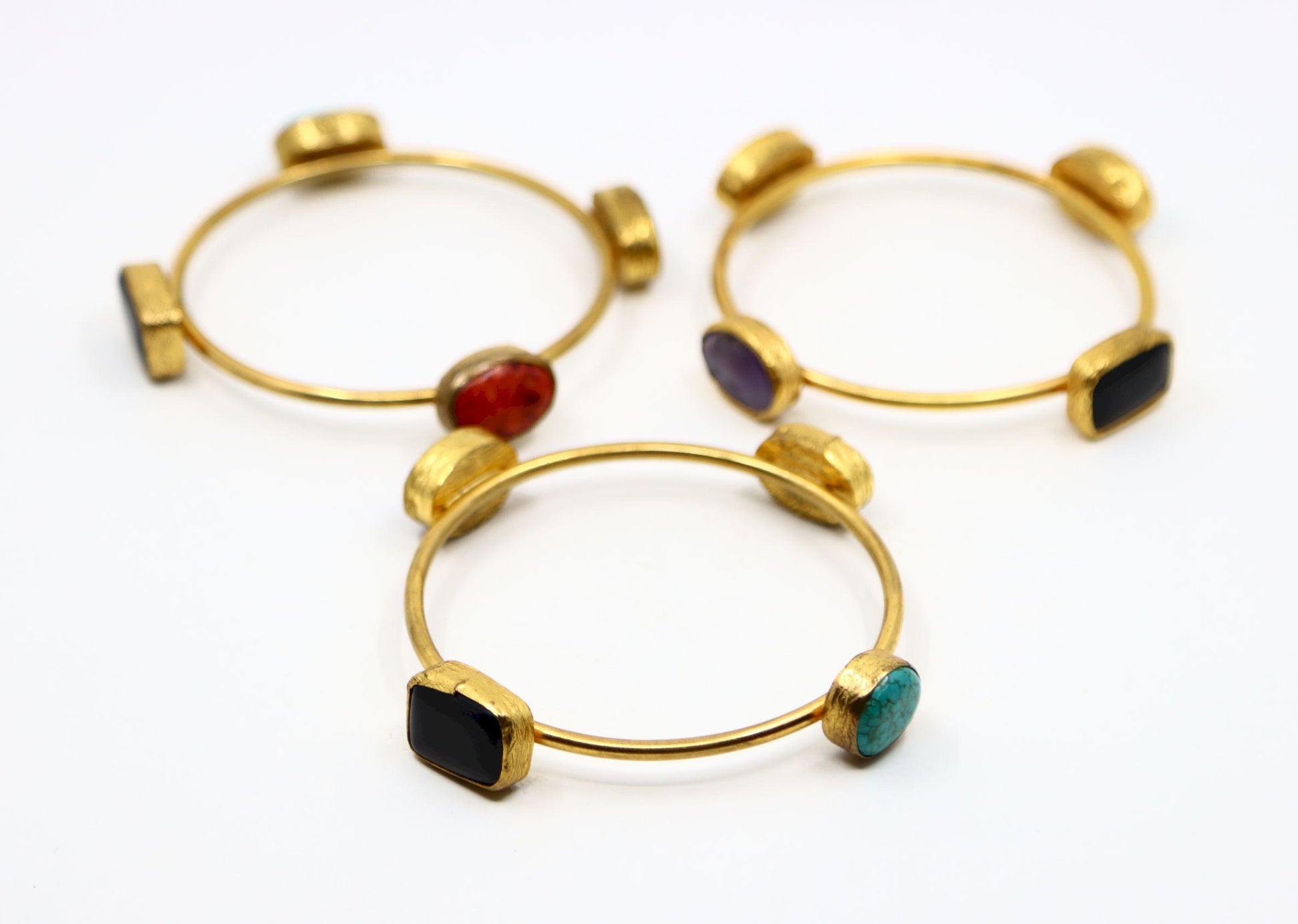 Vintage Gold Tone Three Stands Muti-Stone Bangle