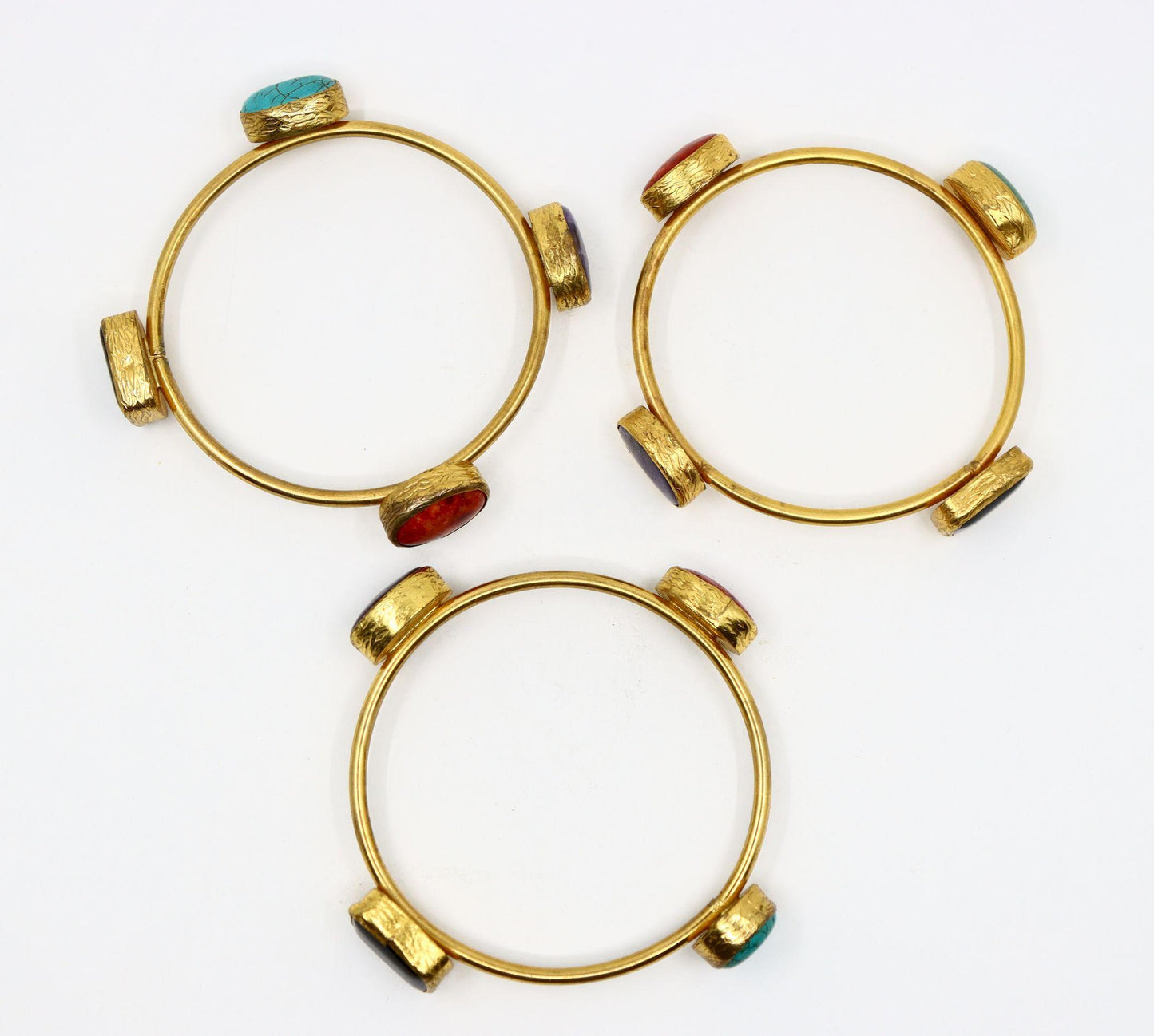 Vintage Gold Tone Three Stands Muti-Stone Bangle