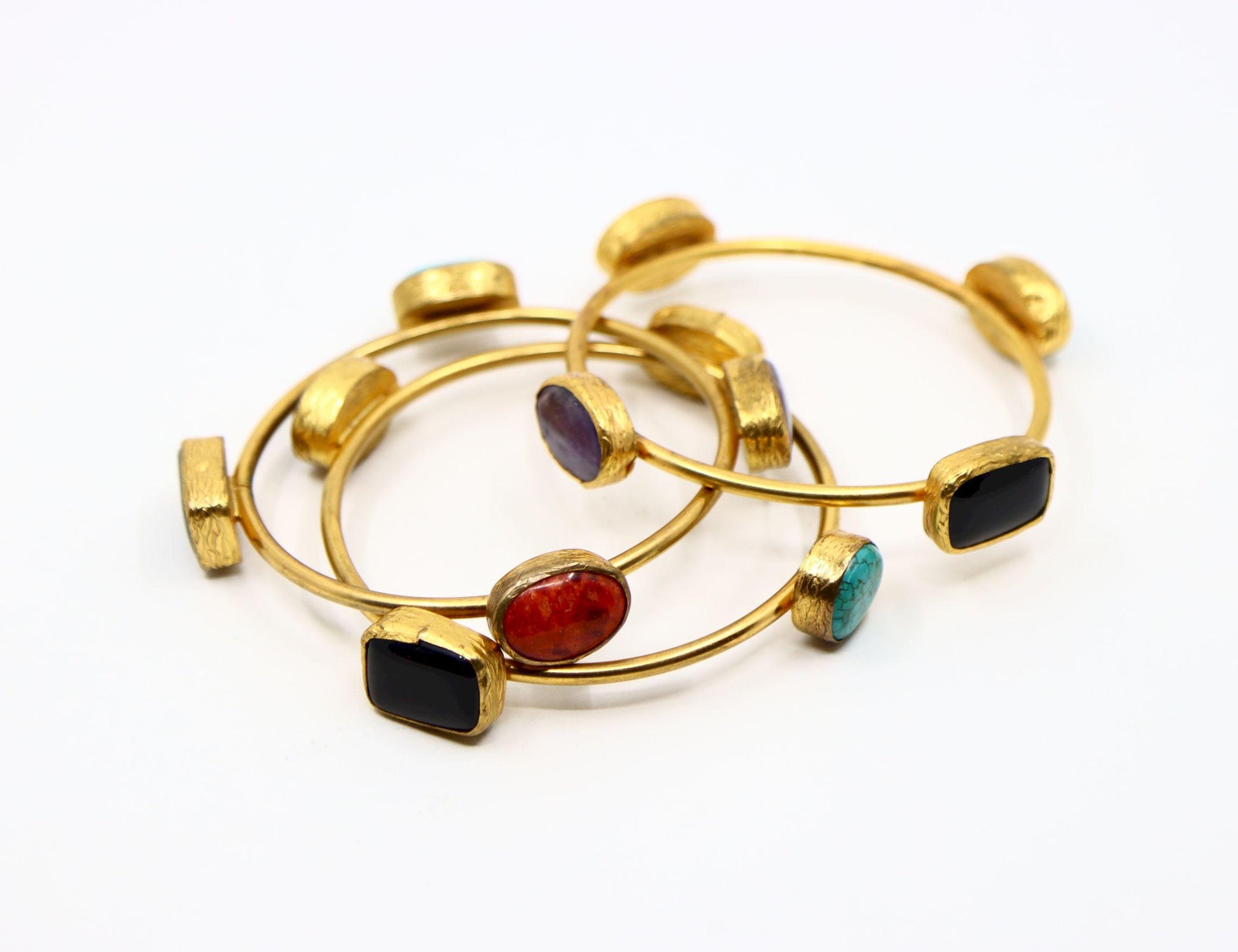 Vintage Gold Tone Three Stands Muti-Stone Bangle