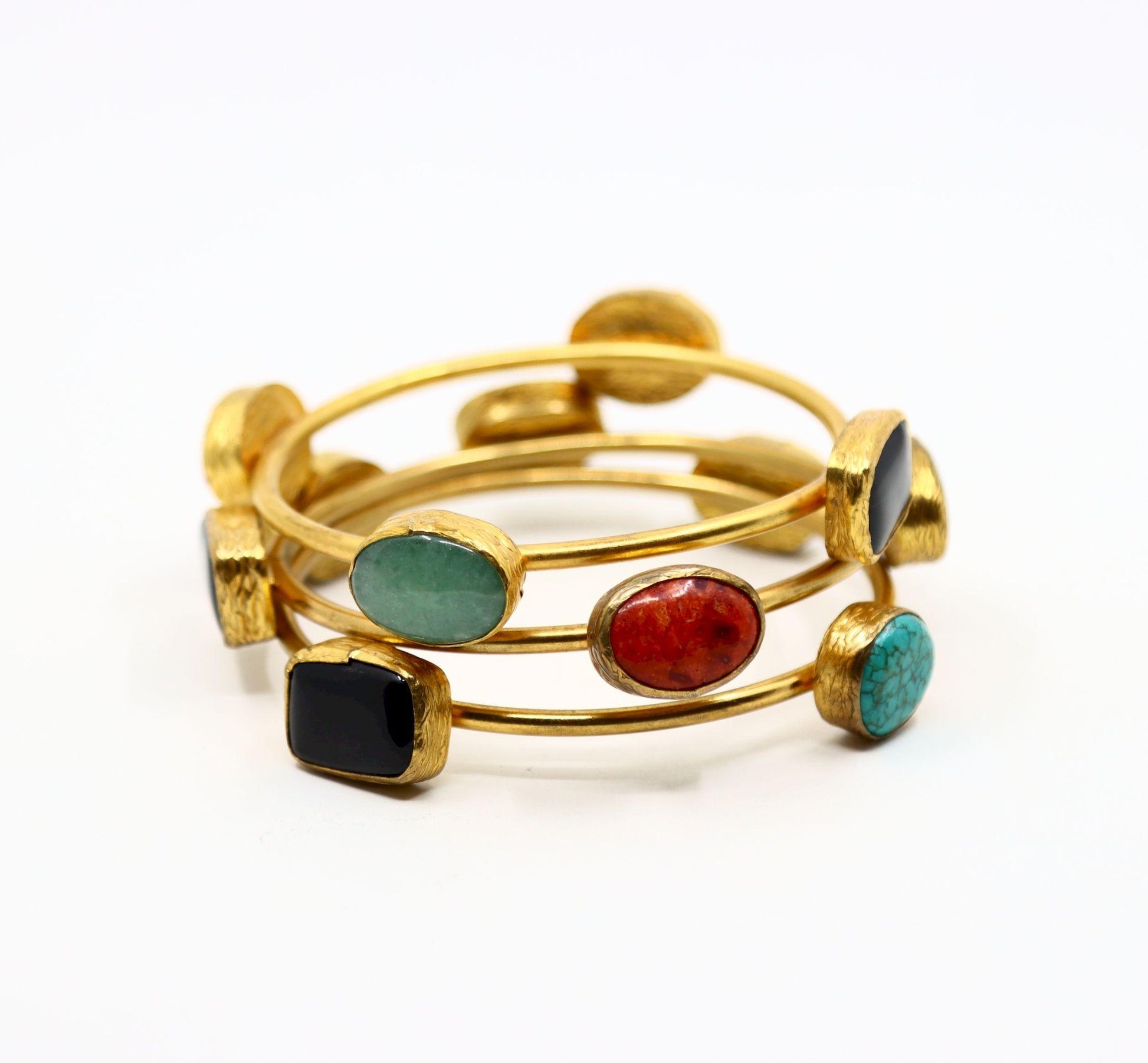 Vintage Gold Tone Three Stands Muti-Stone Bangle