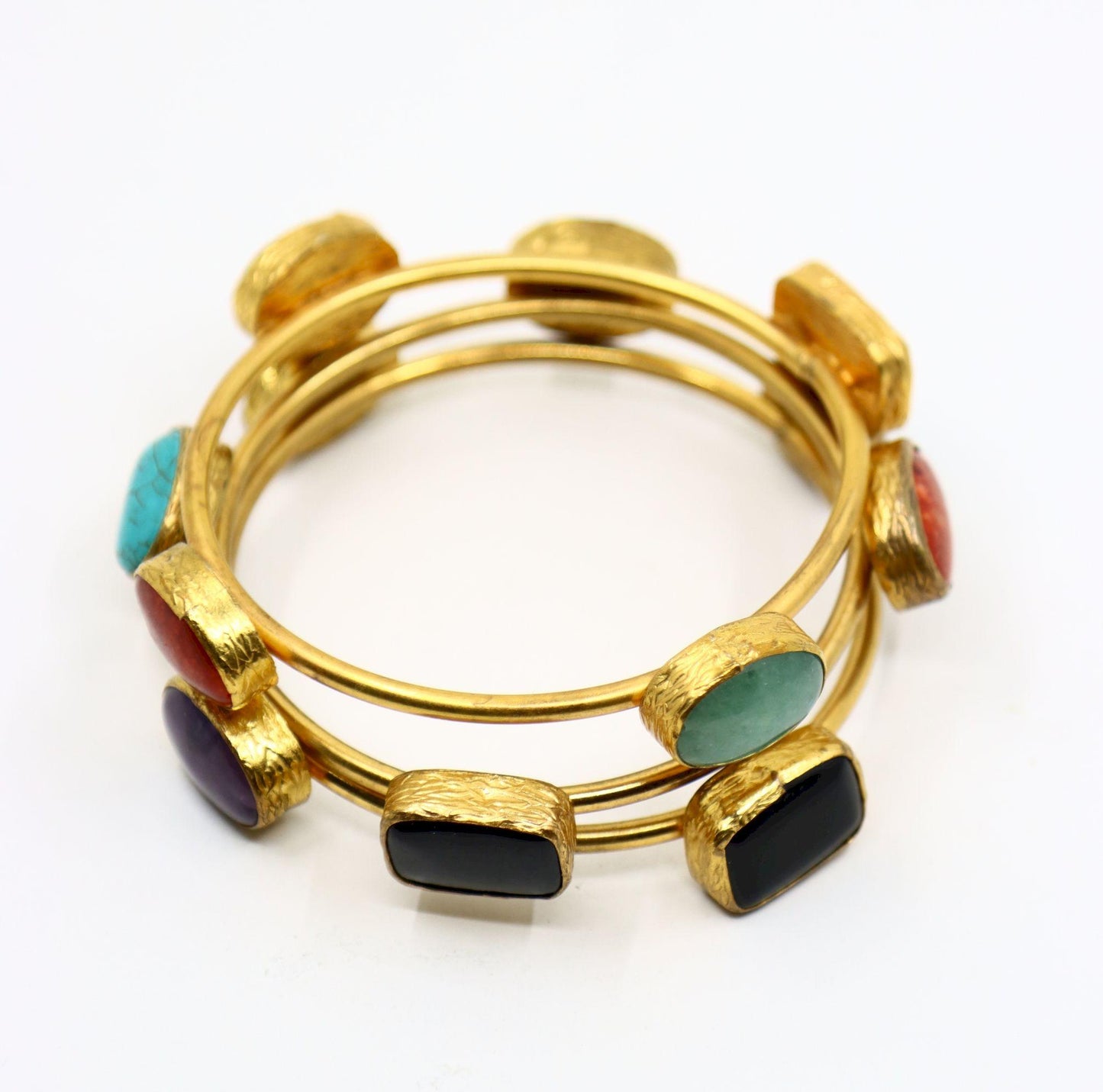 Vintage Gold Tone Three Stands Muti-Stone Bangle